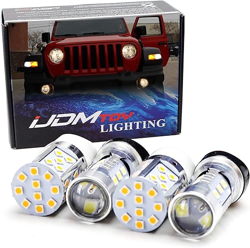 iJDMTOY Luz DRL blanca, bombillas de repuesto ámbar de señal de giro compatibles con Jeep Wrangler JL Rubicon, Sahara, Gladiator 2021 en adelante