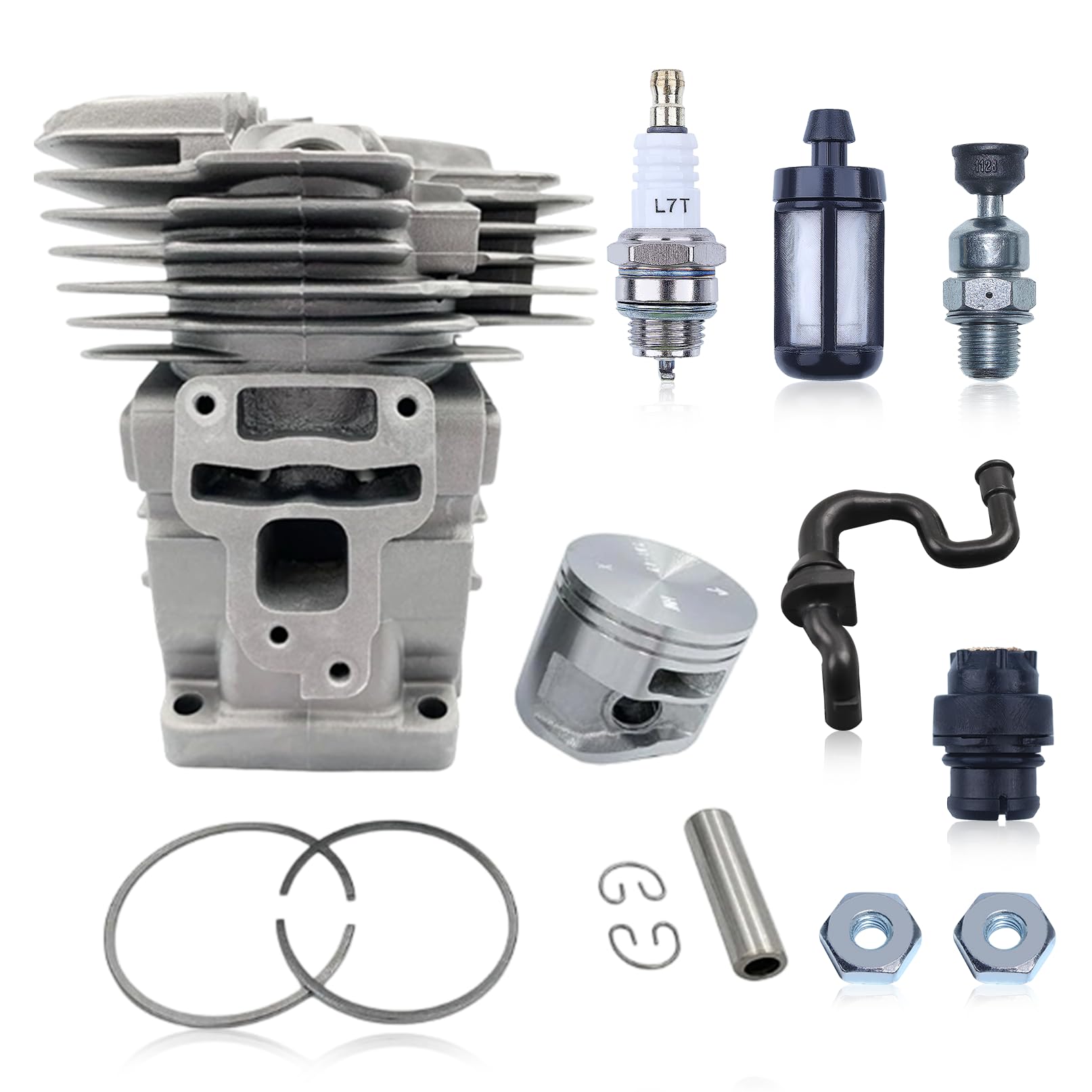 Kit de Cilindro de 49 mm para STIHL Motosierra MS391, con Bujía Válvula de Descompresión, Filtro de Combustible y Respiradero del Depósito de Combustible 1140-020-1204