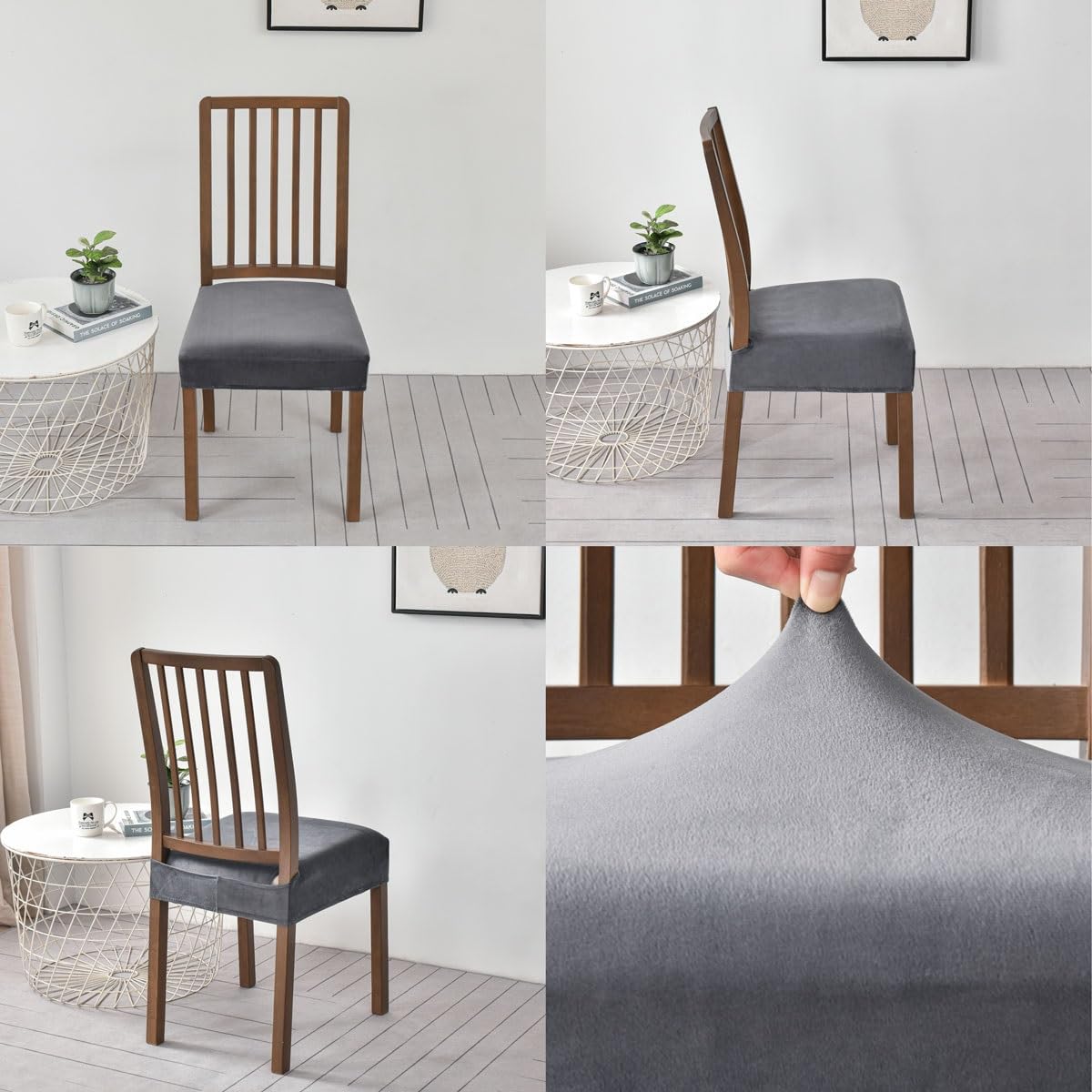 Stuhlhussen 6er Set Universal Stretch Stuhlhussen Moderne Samt Husse Abnehmbare Stuhlbezug Stuhl Abdeckung Esszimmer überzug Spannbezug,für Bankett Deko und Hochzeit Partys ( Color : Dunkelgrau , Size