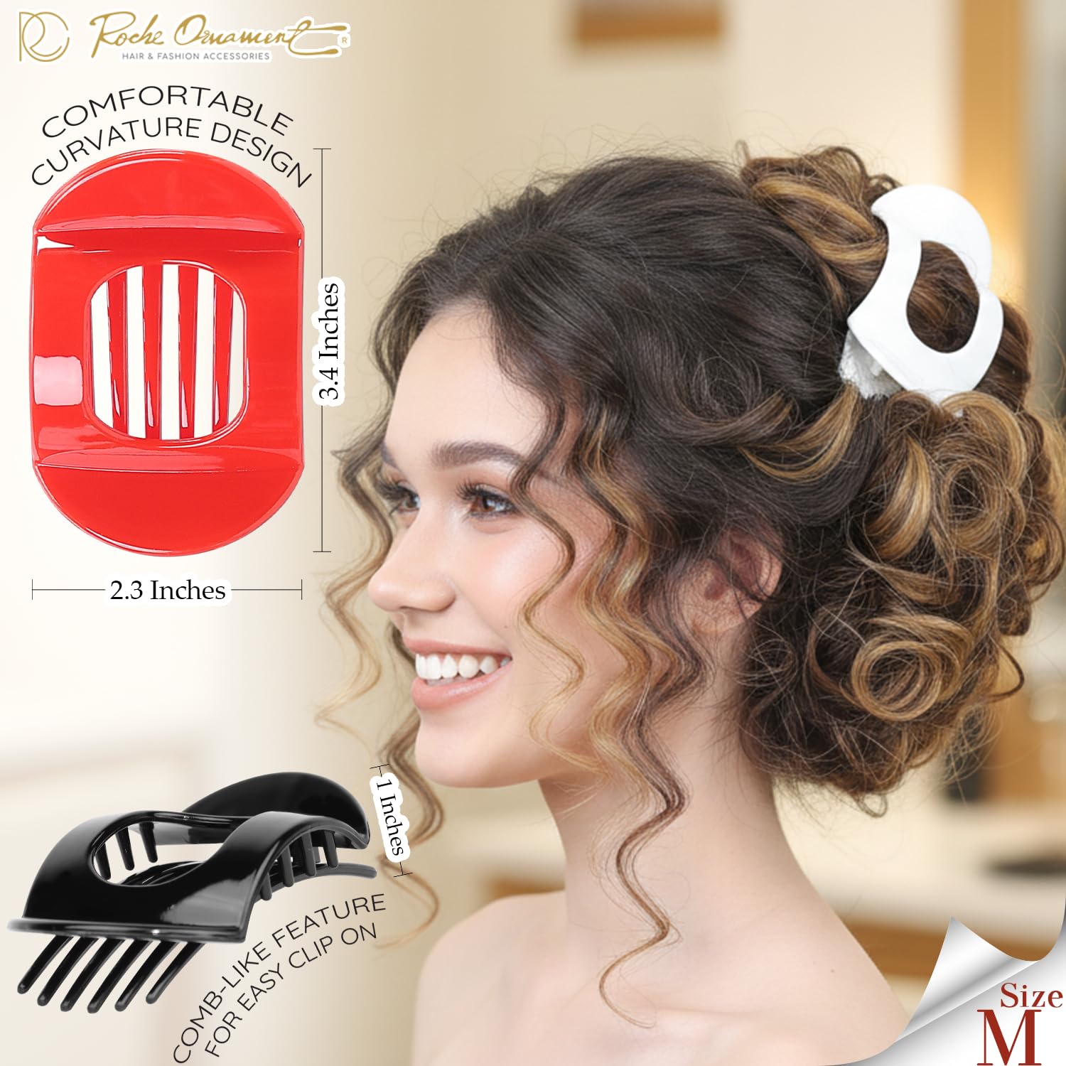 RC ROCHE 6 Pcs Flat Claw Hair Clips for Women Thick Hair French Round Duckbill Square Secure Strong Hold Grip Clamps Barrettes Curved No Slip No Crease Plastic Styling Cute, Medium Holiday Special