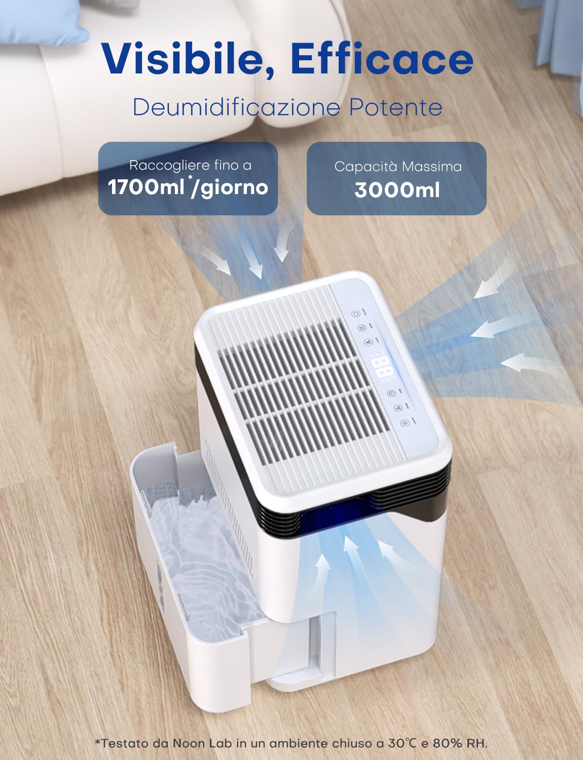 CONOPU Deumidificatore, 4 Semiconduttori, 1700ml/Giorno, Deumidificatore Casa per 30 m², 3 Modalità Intelligenti e LED Tempo Reale, Sbrinamento Automatico, Silenzioso a 33 dB, 24 Ore Timer