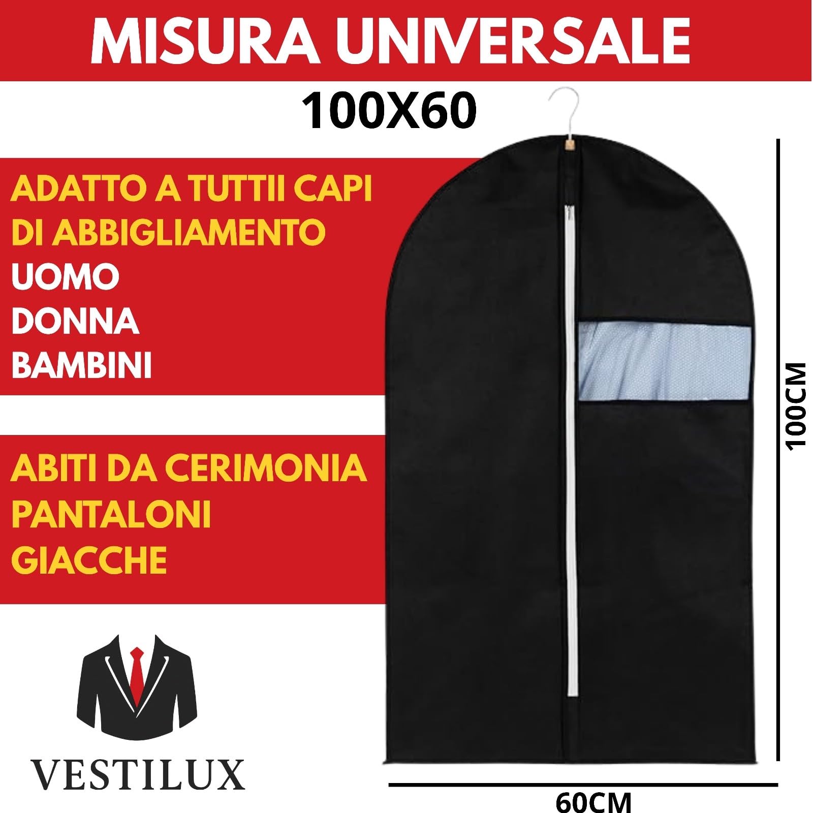 2 Copriabiti da Armadio 100 x 60. Custodia Antipolvere e Antiacari con Zip. Porta Abiti Protettivo e Traspirante per Giacche e Cappotti.