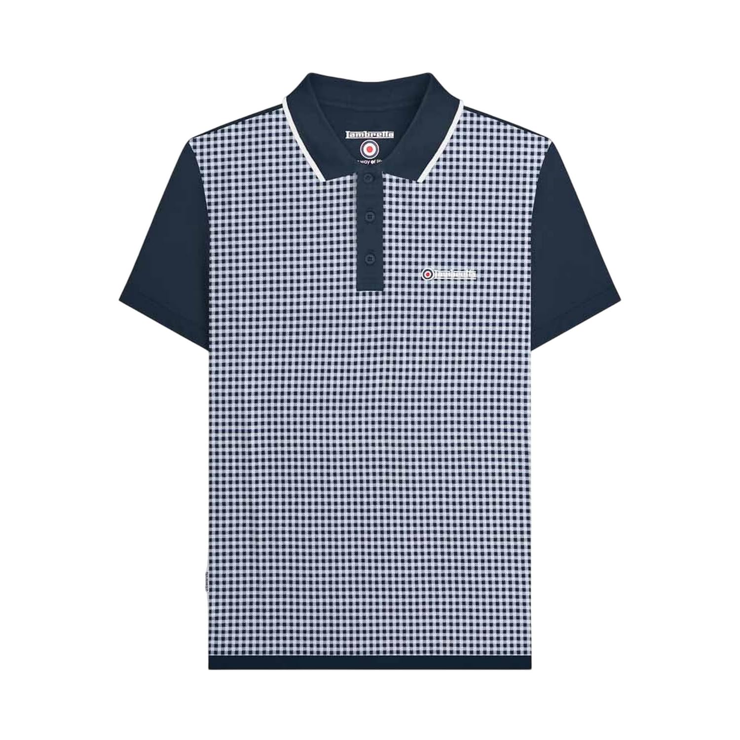 Lambretta Men's Gingham Polo Shirt (UK, Alpha, 4XL, Regular, Regular, Navy)