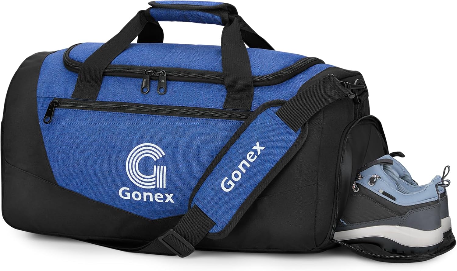 Gonex Gym Duffel Bag with Shoe Compartment Wet Pocket, Large Capacity Sports Duffle Bag for Men Women, Workout & Travel Bag with Multiple Pockets, Black/Blue, Small (30L)