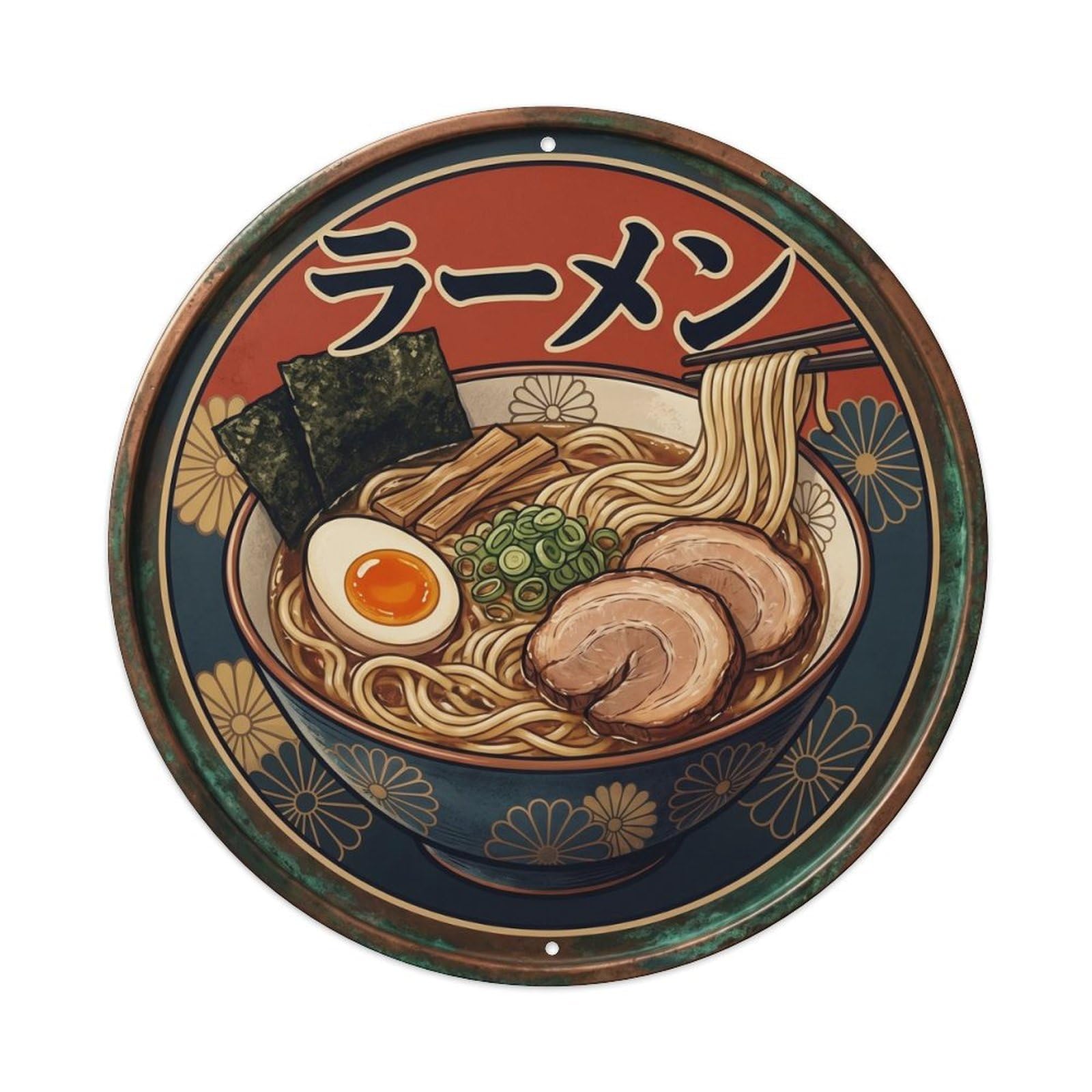 Cxhjca 8X8inch(20X20cm) Japanese Ramen Noodle Bowl Vintage Noodles Cuisine Metal Tin Sign