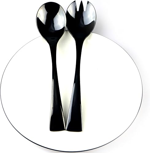 Miniatura 6 de Juego de 4 tenedores y cucharas de ensalada de acero inoxidable 1810 para pulir color negro