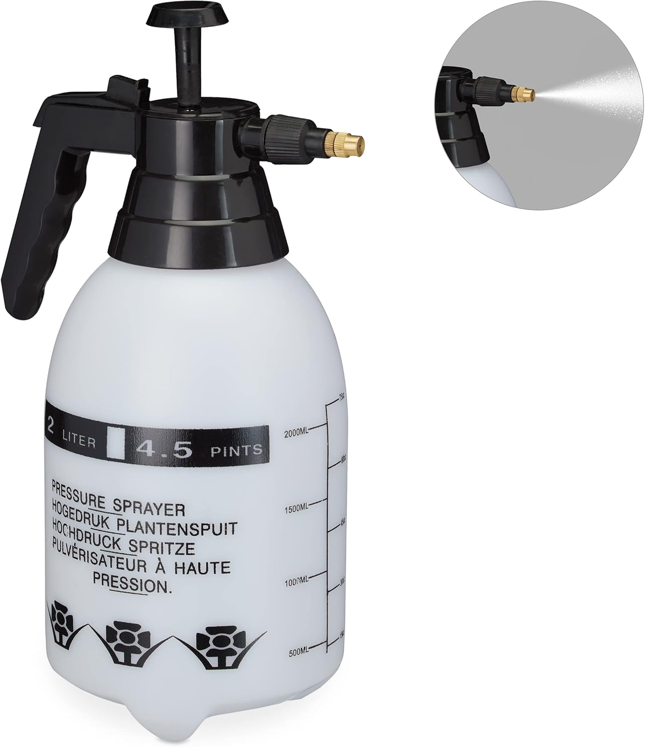 Relaxdays Drucksprüher 2 Liter - Einstellbare Messingdüse Für Garten & Haushalt