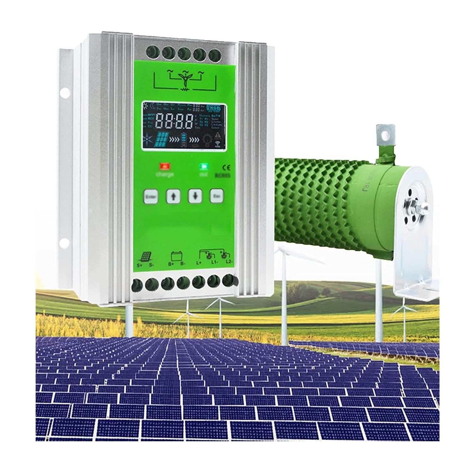 Automatyczny hybrydowy kontroler ładowania wiatrowo-słonecznego, akcesoria do energii słonecznej wiatrowej, poza siecią, do ładowania energii wiatrowej i słonecznej (24V-48V, 6000W)