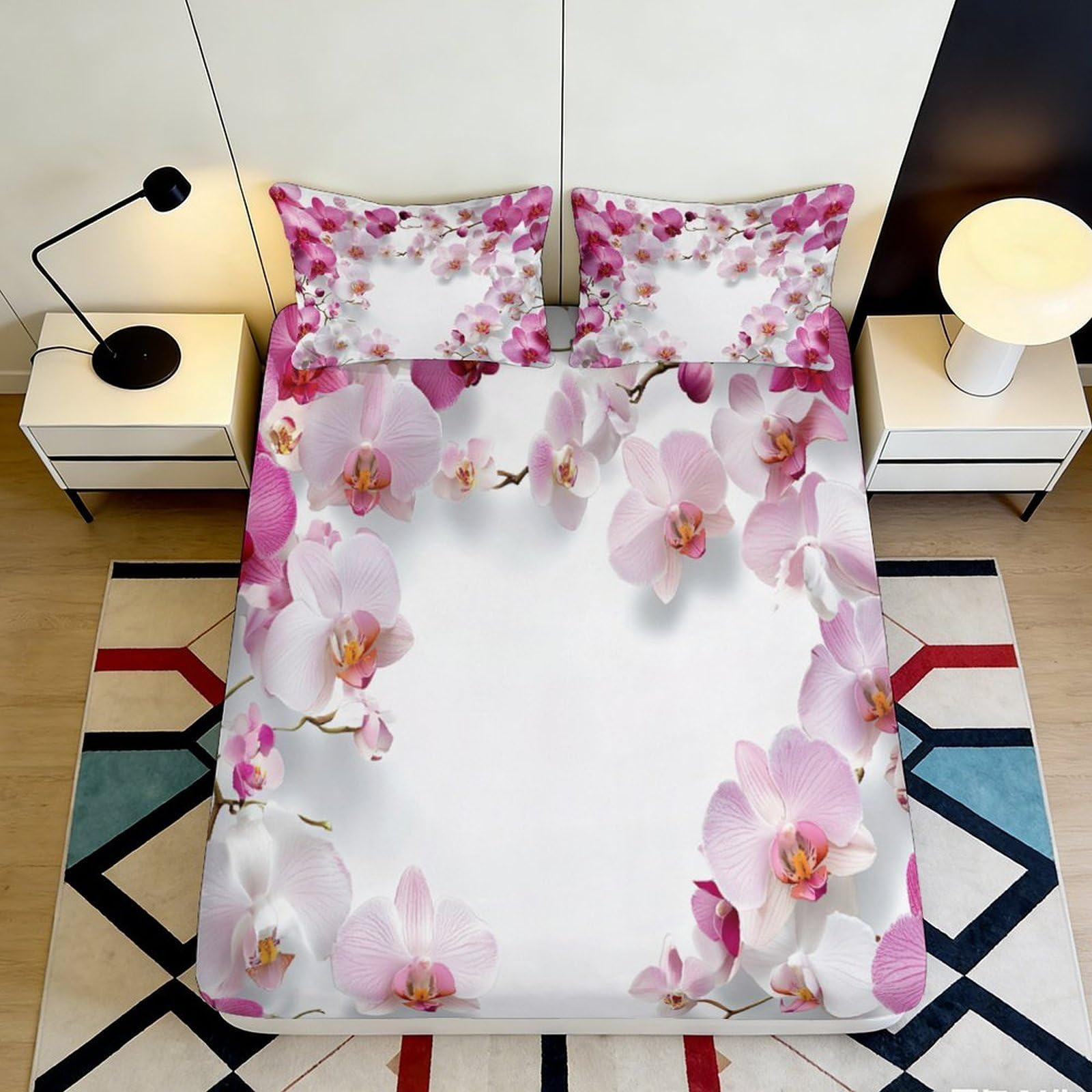 3D Printed Sakura Pattern Fitted Sheet Microfiber Deep Pocket Non-Slip Bedroom Bedding Sakura Mattress Fitted Cover 180x200x25cm