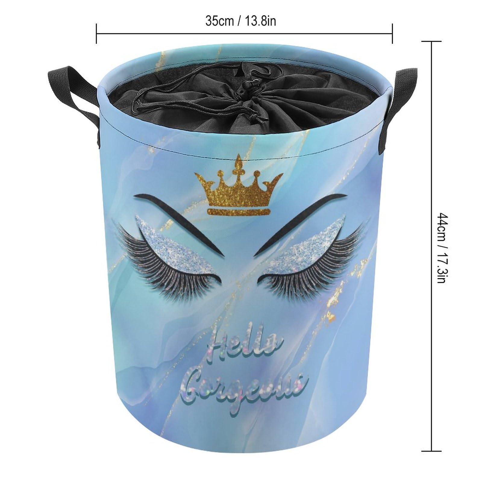 Hello Gorgeous Silver Foldable Waterproof Laundry Basket Eyelash Luxury Marble Eyelash Queen Crown Print for Dorm Family Travel One Size