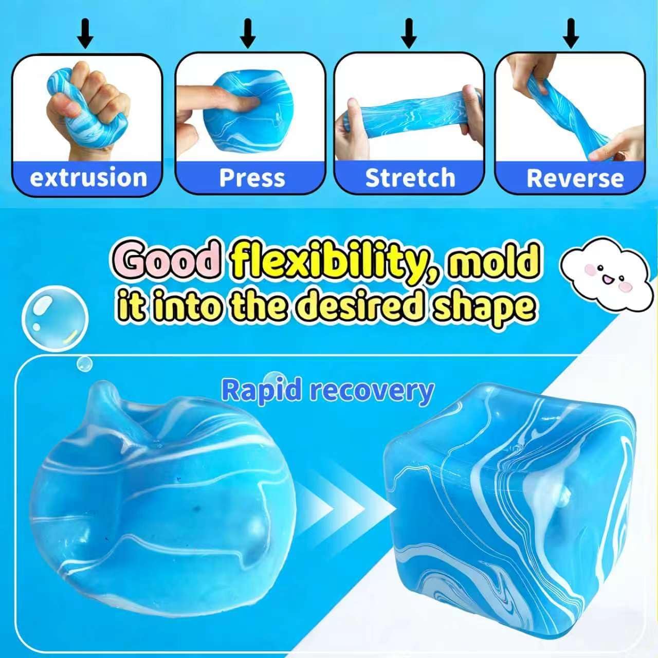 2.2 Inch Slow Rise Fidget Toys,Squishies Ice Cube Shape, Sensory Toy for Kids, Stress Relief Squeeze Balls, Easter Basket Stuffers for Boys Girl(Blue)