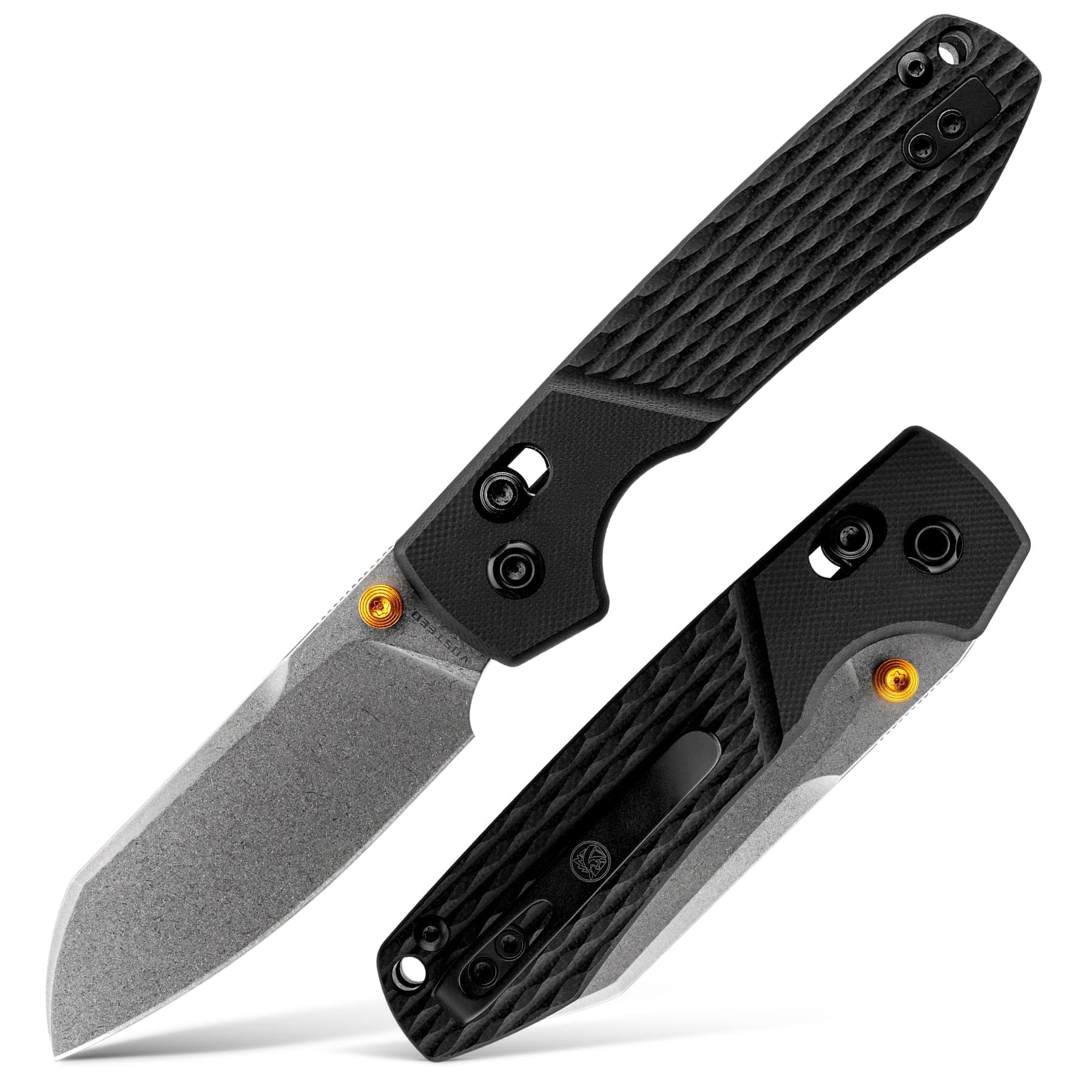 Vosteed Raccoon EDC Pocket Knife - 3.25" 14C28N Stonewash Cleaver Blade - Crossbar Lock, Black G10 Handle - Outdoors Camping Knives - A0541