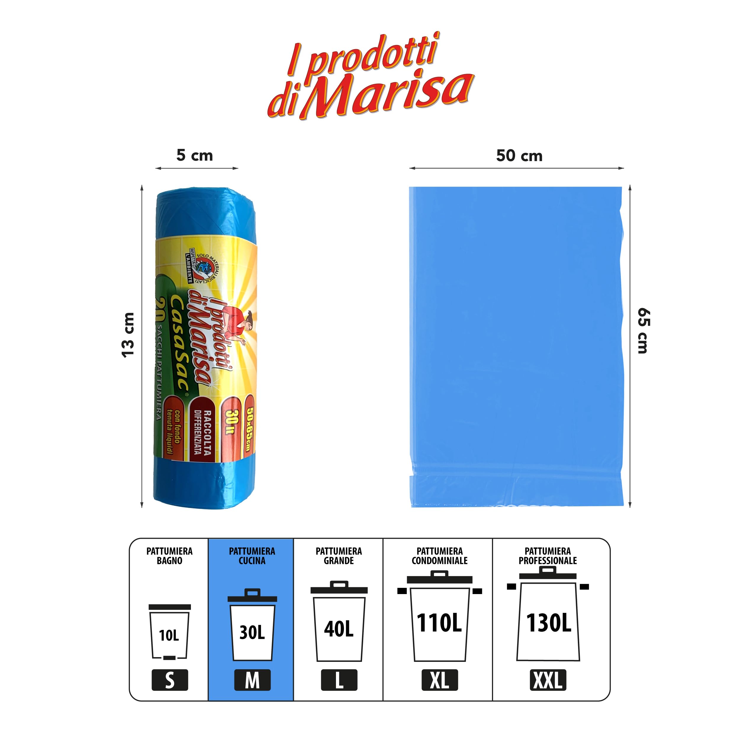 CSC worki na śmieci 30 l ze sznurkami, 480 sztuk, worki na śmieci 50 x 65 cm do podzlewozmywaka, worki na śmieci do wewnętrznego zróżnicowanego zbioru bez kapania i dziurkowania - 24 rolki,