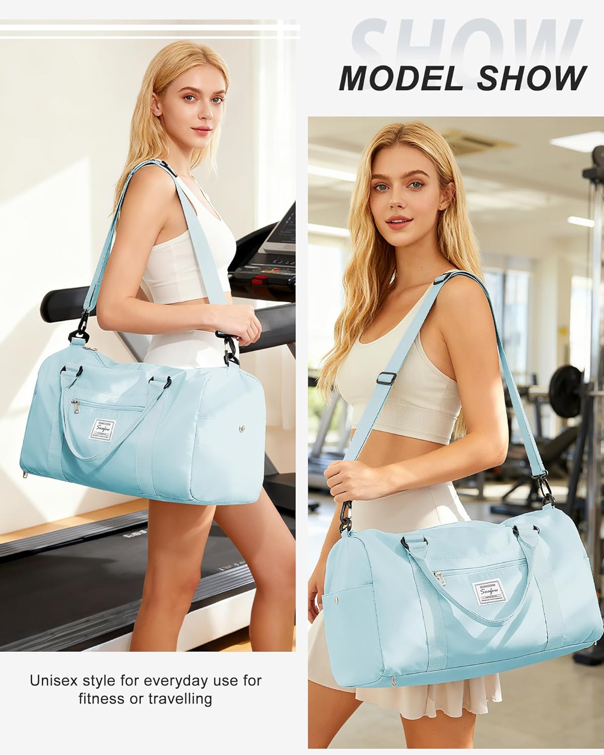 Gym Bag Womens Mens with Shoes Compartment and Wet Pocket Travel Duffel Bag for Women for Plane Sport Gym Tote Bags with Toiletry Bag Waterproof Weekend Overnight Carry on Bag Hospital Holdalls