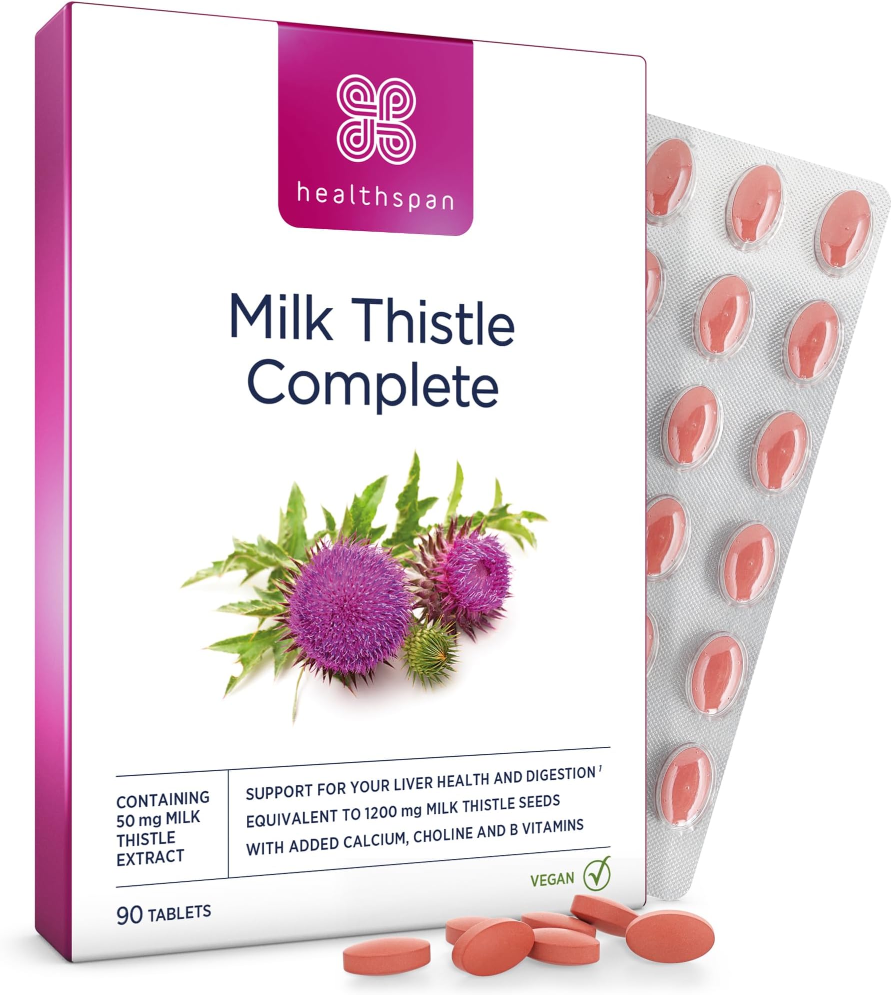 Milk Thistle Liver Support (90 Tablets) | 80% Silymarin Content | 50mg Milk Thistle Extract | with B Vitamins, Calcium & Choline to Support Your Digestive Health & Liver Function | Vegan