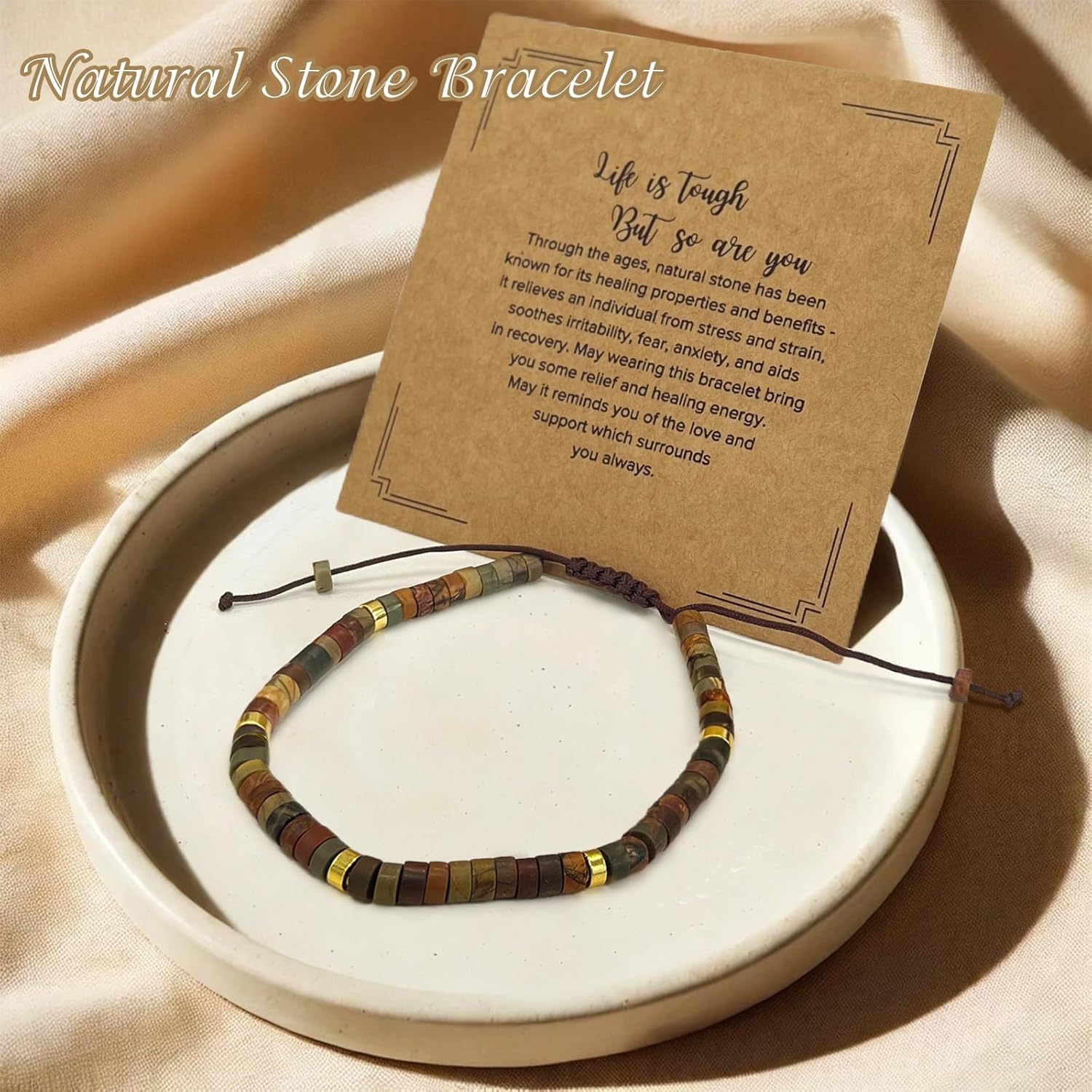 Inspirational Healing Stone Bracelet for Women – Life is Tough But So Are You – Get Well Soon Gifts, Encouragement Bracelets for Best Friend, Sister, Mother, Gift of Strength - Image 2