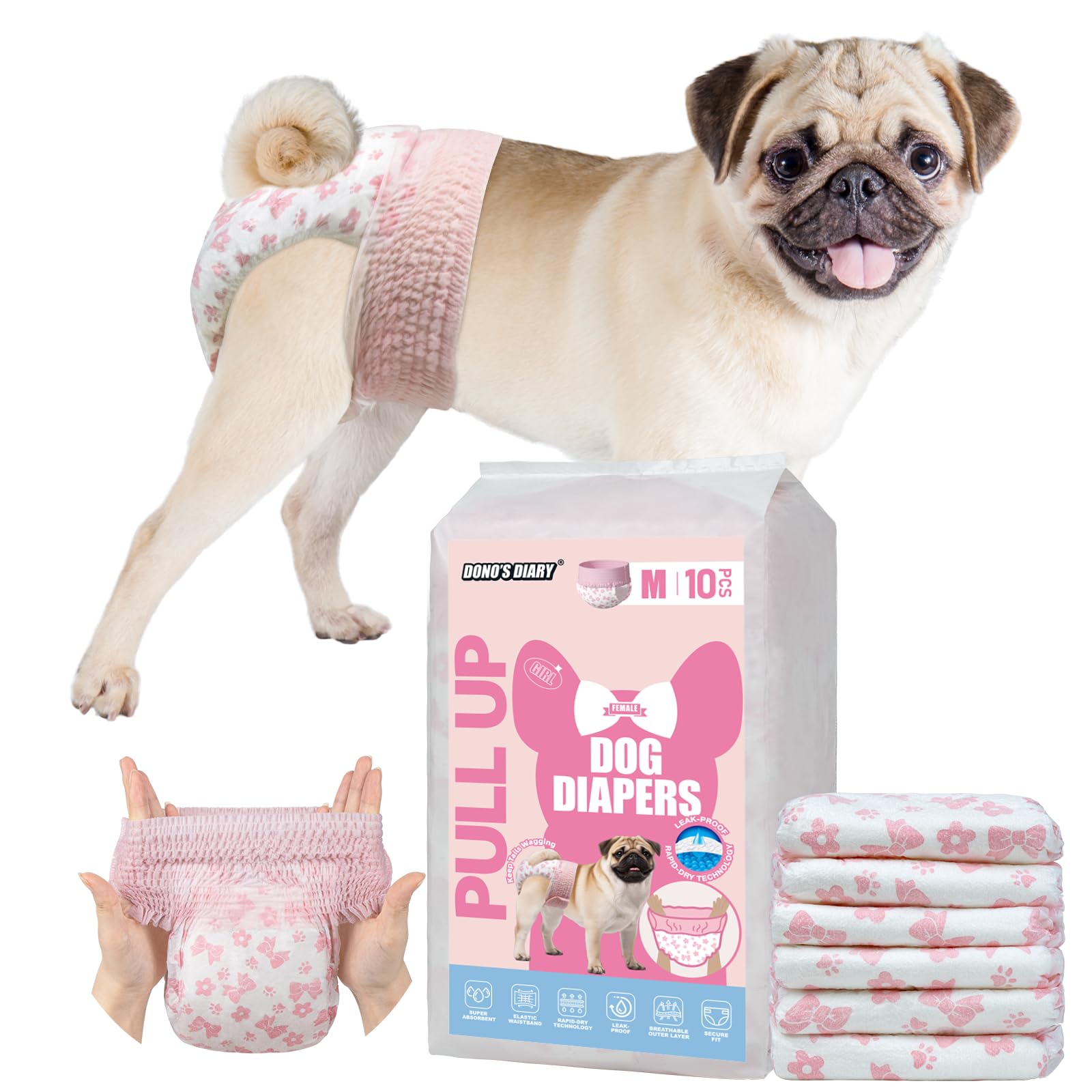 Dono Disposable Dog Nappies Female, 10 pieces, Dog Diapers for Dogs in Heat, Puppy Nappy, Dog Pull-up Pants, cat nappies, super absorbent, incontinence, XS, S, M, L — image 1