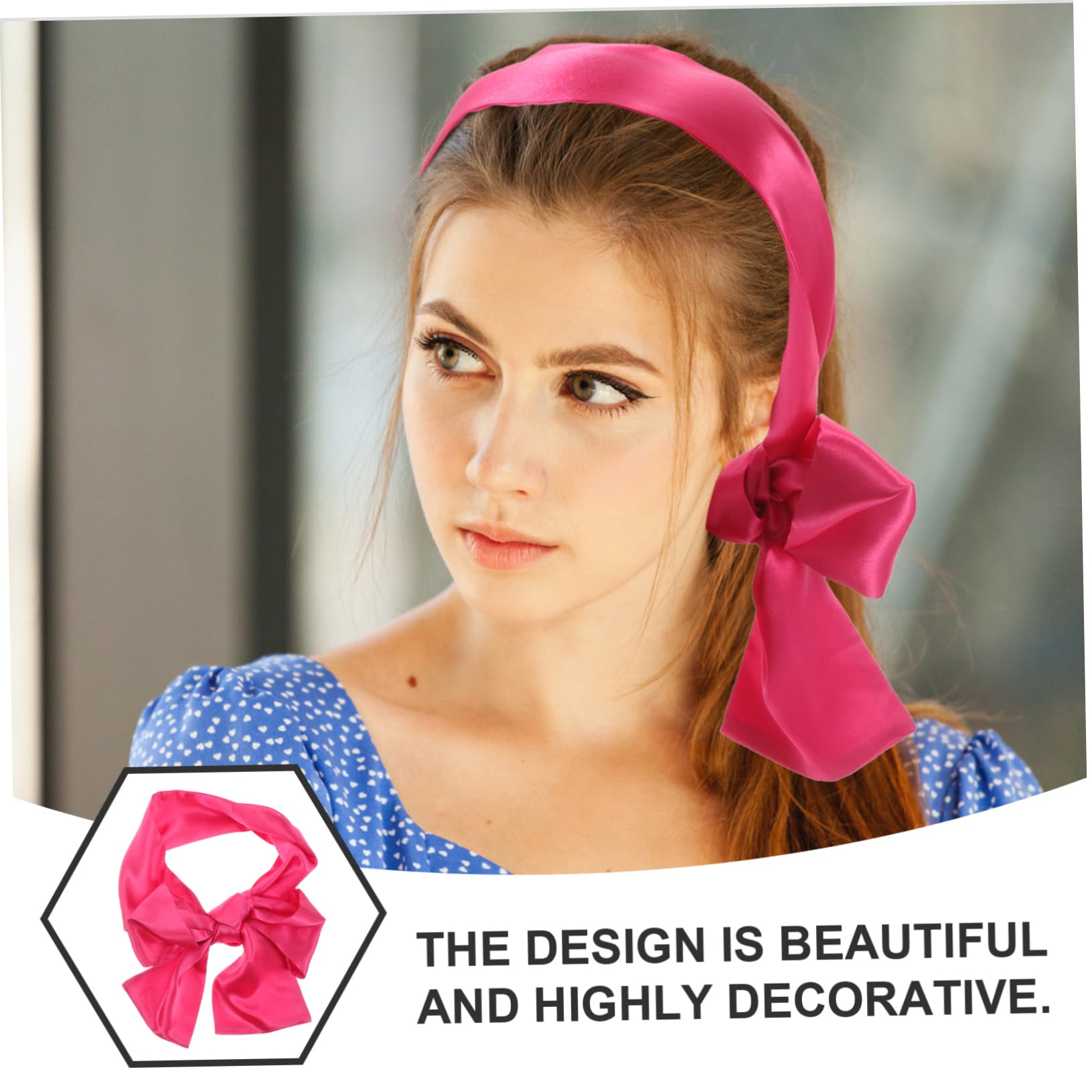 Housoutil 6piezas De Satén Para Banda Para Mujeres Accesorios De Cabello Color Rosa y Negro