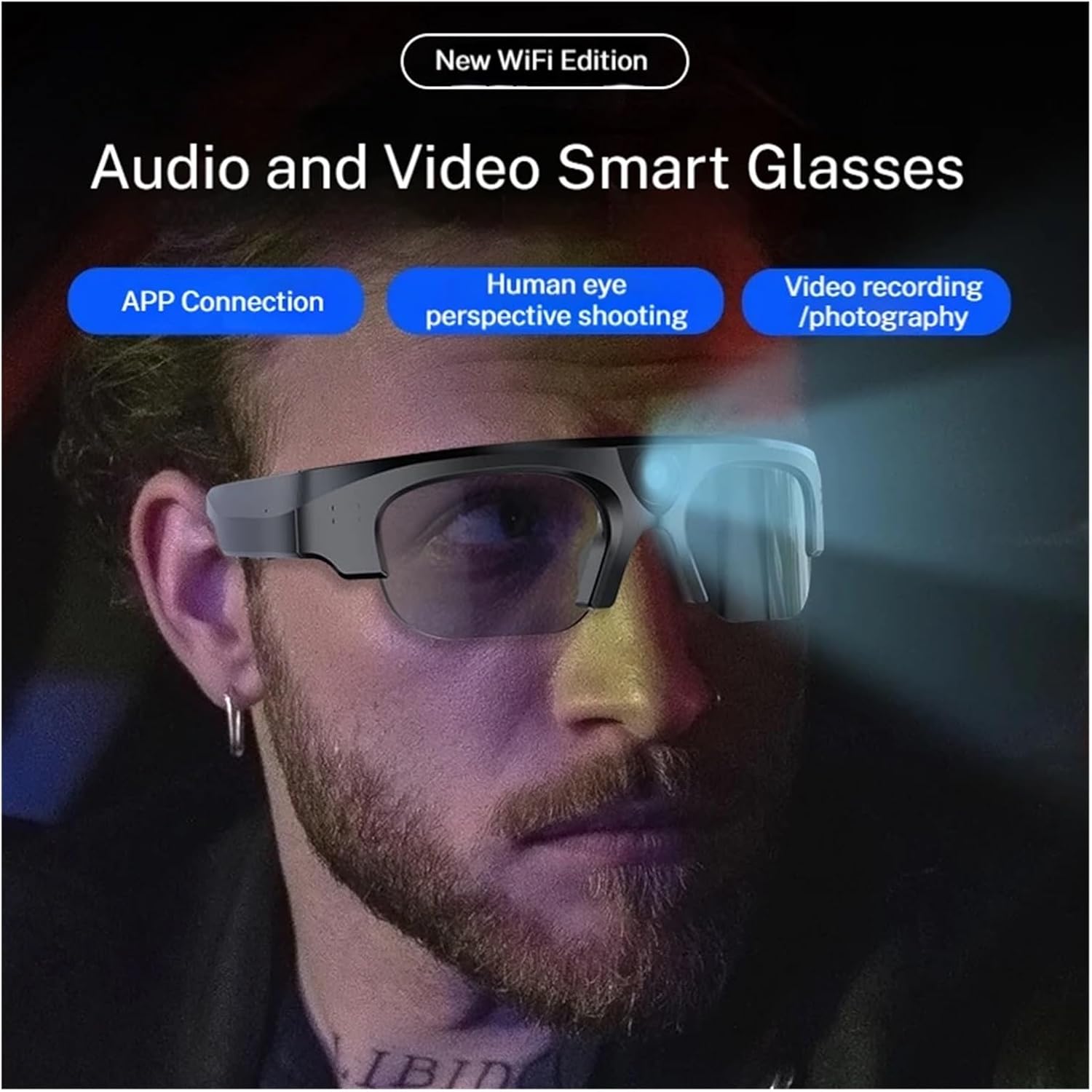 Smart Glasses WiFi Camera Memory 16-256g App Audio Stereo Wireless Dv Sport Sunglasses Running Cycling Multi Functional(Grey WiFi 16G)