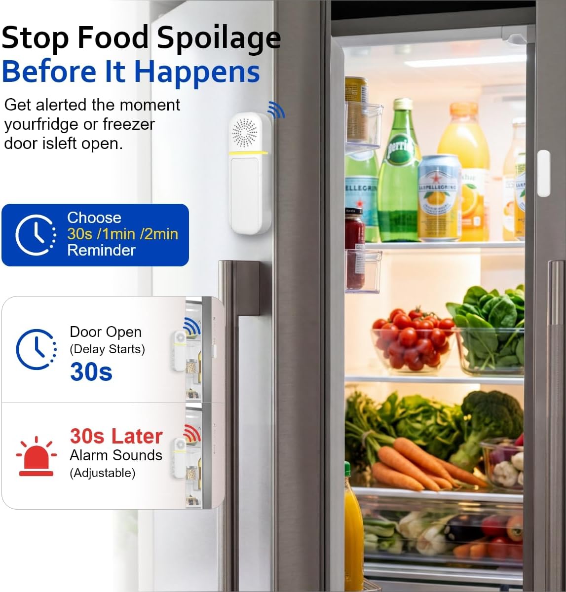 Door Alarms/Chimes When Opened, Instant or Delay (30s/1/2 Min), 1 Pack | Door Alarms for Dementia/Kids Safety, Door Left Open Alarm for Business, Home, Fridge, Pool, Garage, 0-110dB, 27 Chimes