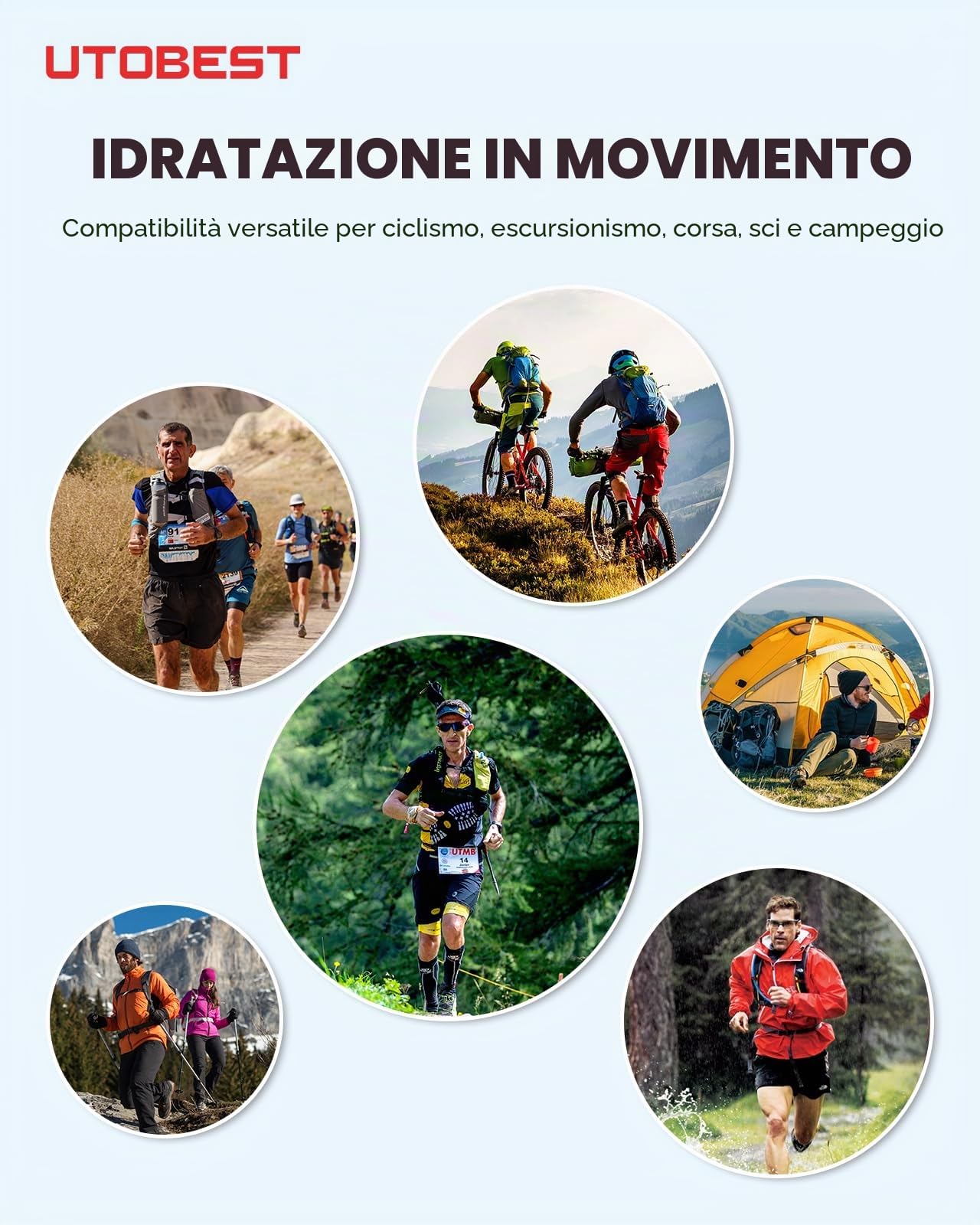 UTOBEST Sacca Idrica, 1L 1,5L 2L 3L, Sacca Idrica a Prova di Perdite, Serbatoio Acqua Senza BPA, per Corsa, Ciclismo, Campeggio