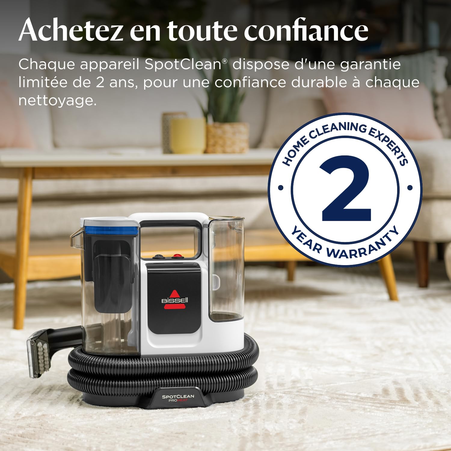 BISSELL SpotClean ProHeat Advanced, Shampouineuse, Shampouineuse Canapé Compact Multi-surfaces, Nettoyeur Canapé Tissu Moteur 1125W, Triple Nettoyage taches tenaces, Filaire, 3924N