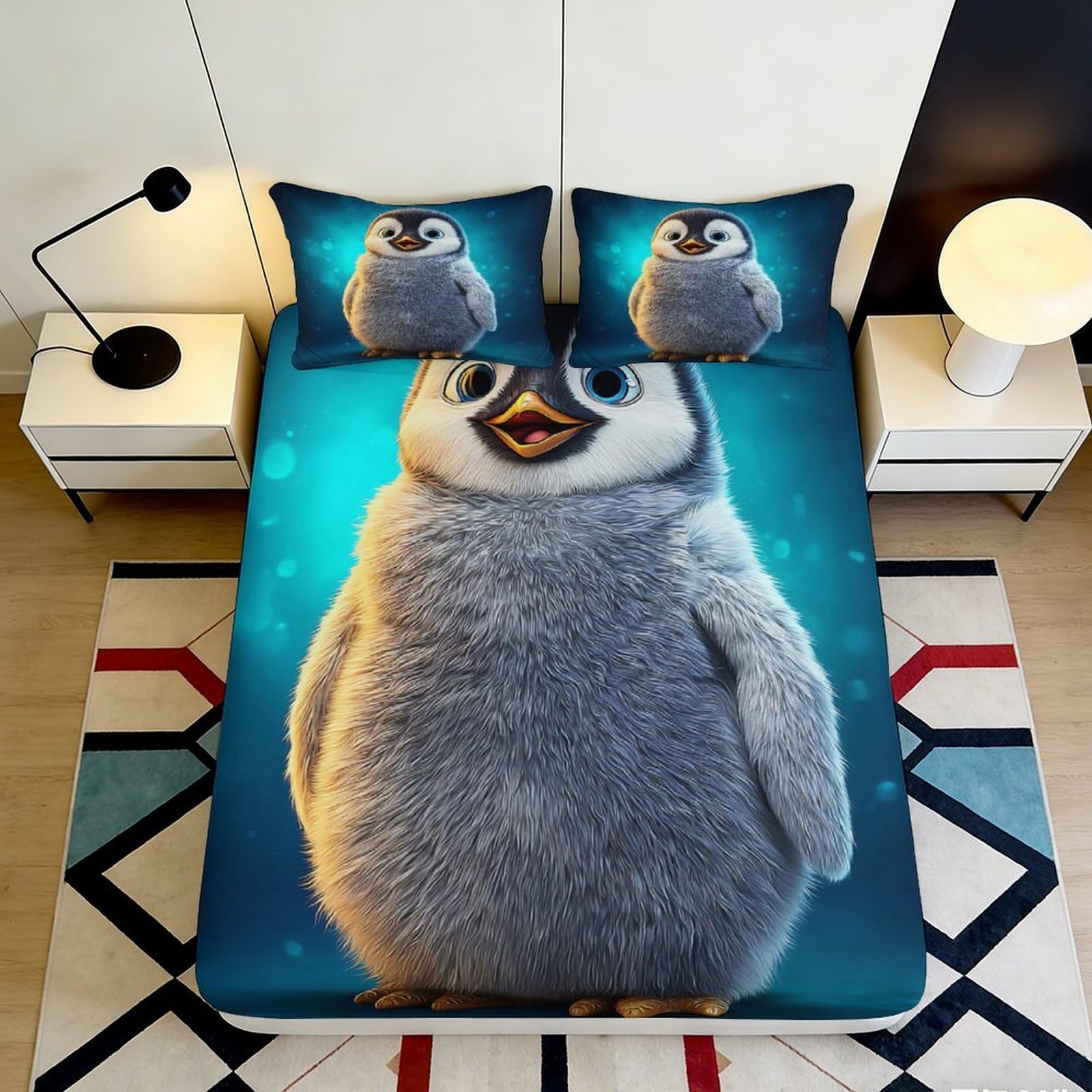 Jqzkxnhpbr Style-8 3D Printed Cute Penguin Fitted Sheet Microfiber Soft Breathable Blue Cartoon Mattress Cover For Bedroom Dorm Mattress Decor 90X200x25cm