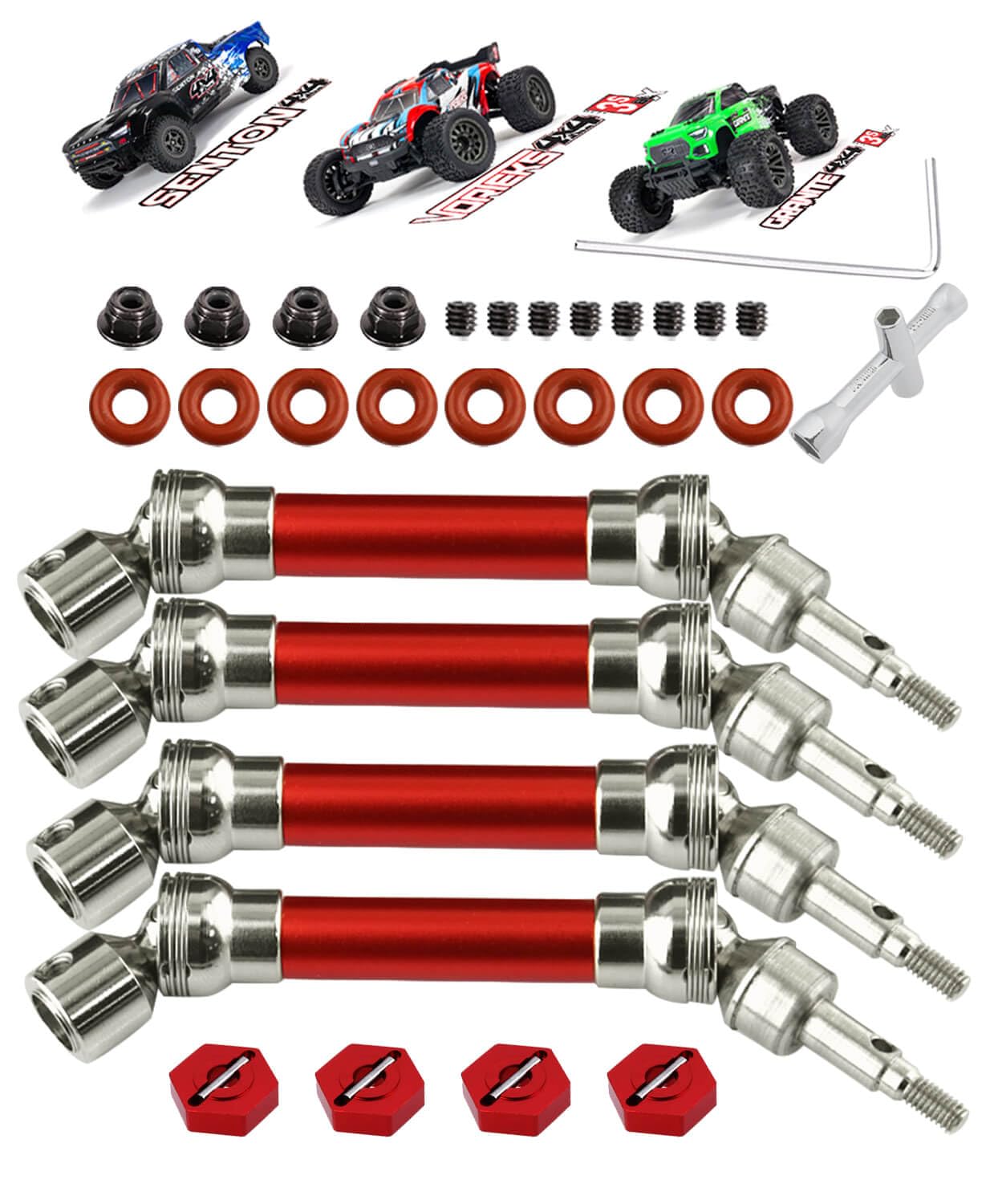 Drive Shaft CVD Axles Upgrades Parts for 1/10 Arrma Senton Granite 3s Blx&Mega550,Vortek 3s Blx,4Pcs Front Rear Driveshafts,Part #ARAC4041,Red (More Power)