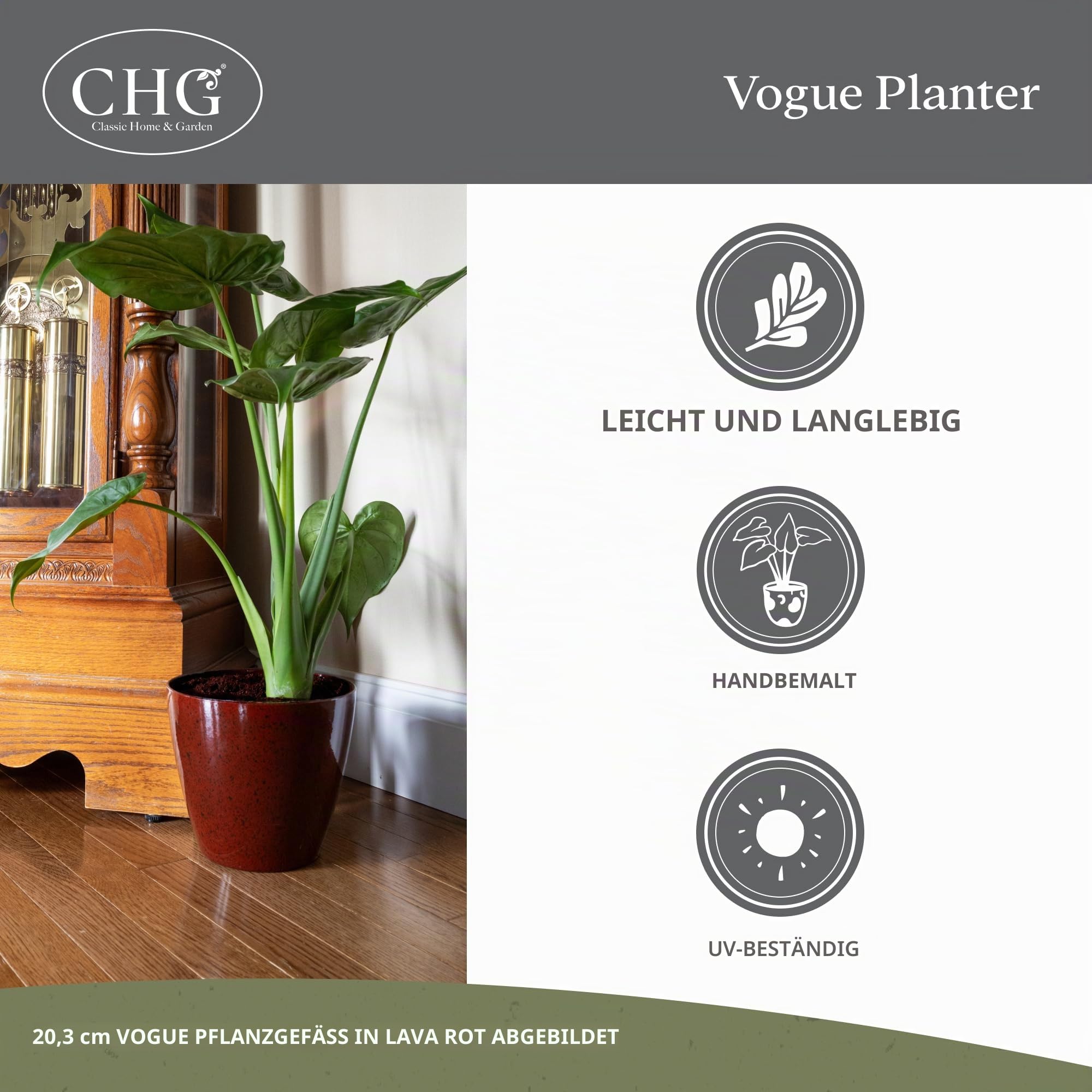 Classic Home and Garden Vogue Pflanztöpfe mit hochwertiger Keramikoberfläche, Moderne Blumentöpfe für drinnen und draußen, UV-beständige Veranda-Übertöpfe, dekorativer Topf für Blumen und Kräuter