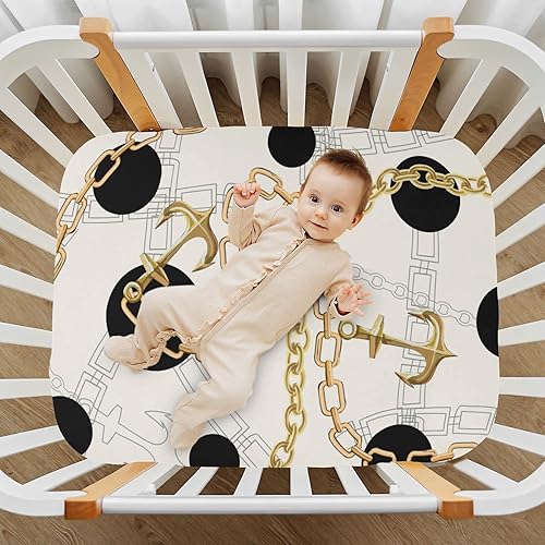 Miniatura 7 de Kigai Modern Chains Anchors Dots Fitted Crib Sheet for Girls and Boys Soft Breathable for Standard Crib  Toddler Bed Mattress 28 x 52 in