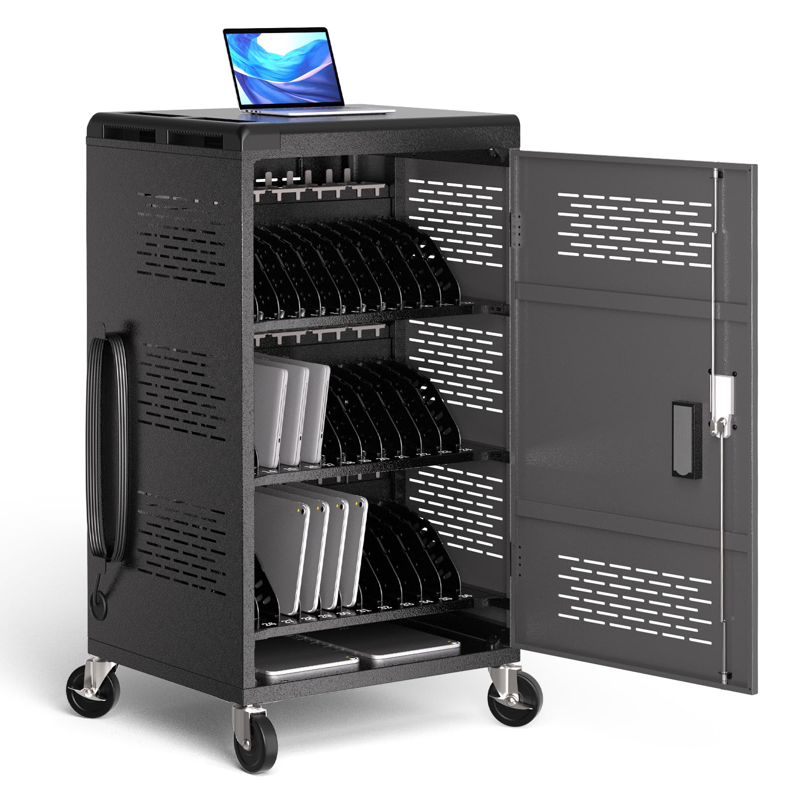 36 Bay Intelli-Sense Charging Cart for Chromebook, Tablets and Laptop, Classroom Locking Charging Station with Keypad Lock and Charger Storage for School, Classroom, Library, Office and More