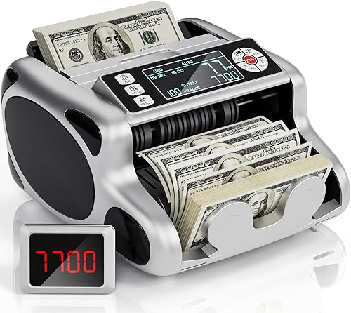 Aocktobar Máquina de contador de dinero, contador de valor, dólar, contador de billetes de detección de falsificaciones de efectivo Euro UVMGIRDD