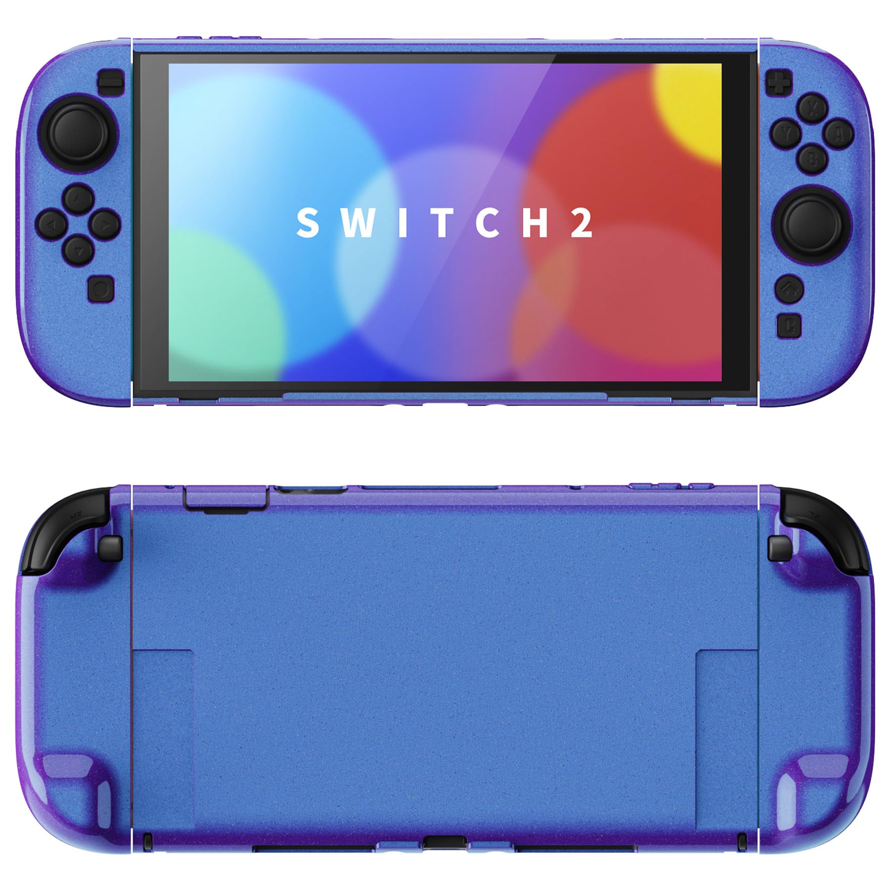 PlayVital Schutzhülle für Nintendo Switch 2, Dockbares Case, Ergonomischer Griphülle, Kratzfeste Hülle mit Klappständer & Joystick Kappen Zubehör | Glänzend, Solid-Serie, Chamäleon Lila Blau