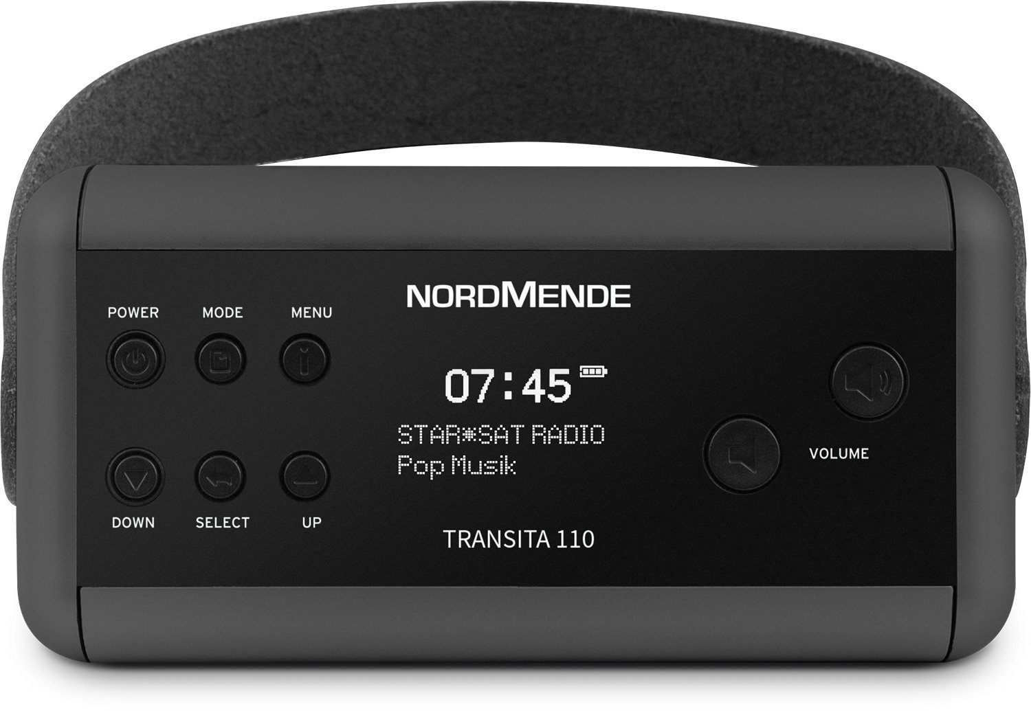 Nordmende Transita 110 - Radio digitale DAB+ e FM portatile (Scatola musicale portatile con display OLED, Radio da esterno con maniglia per il trasporto e orologio), antracite