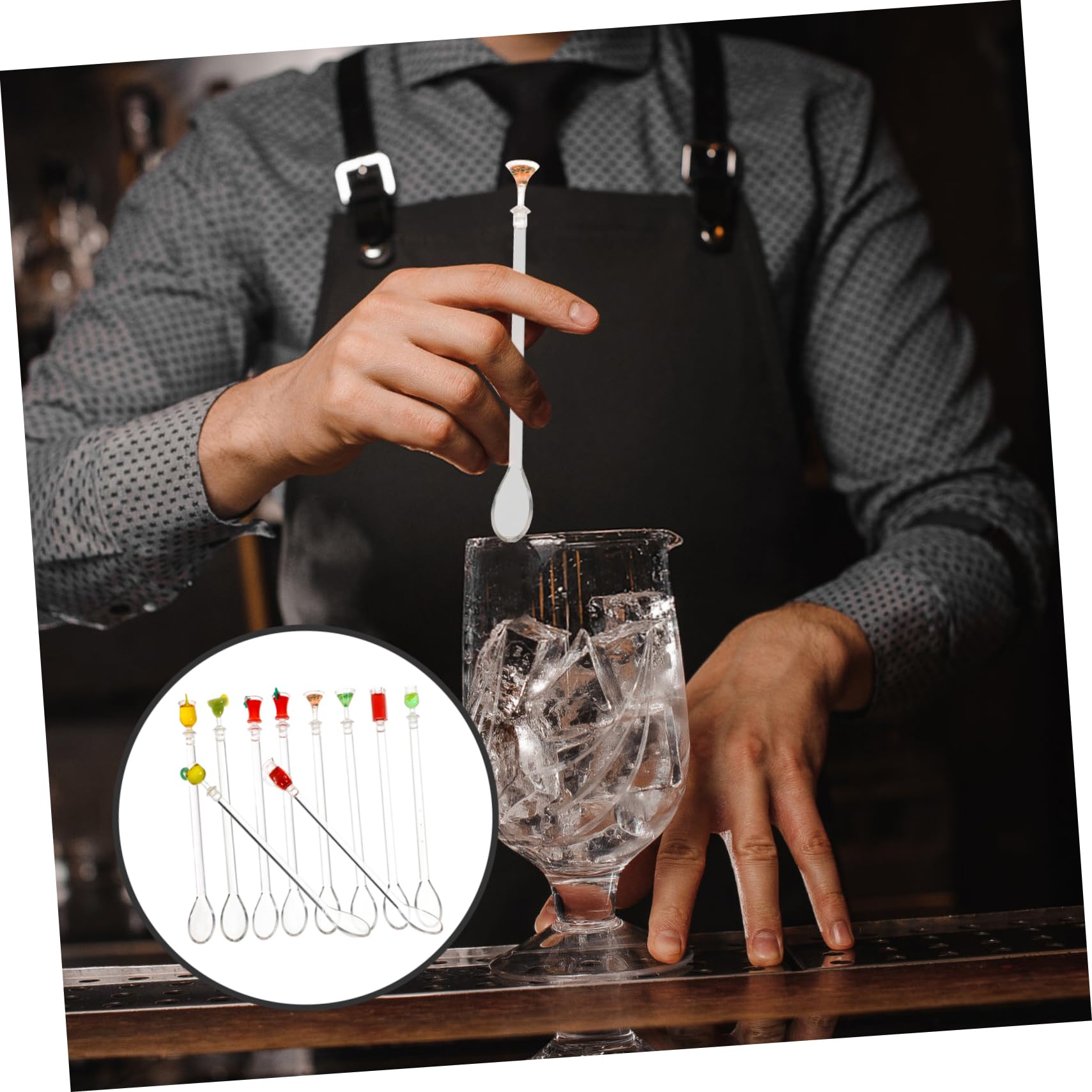 Ciieeo 10Pcs Colorful Stirring Sticks Drink Muddler Mixed Styles for Cocktails Fruit Juices and Beverages for Bars and Parties