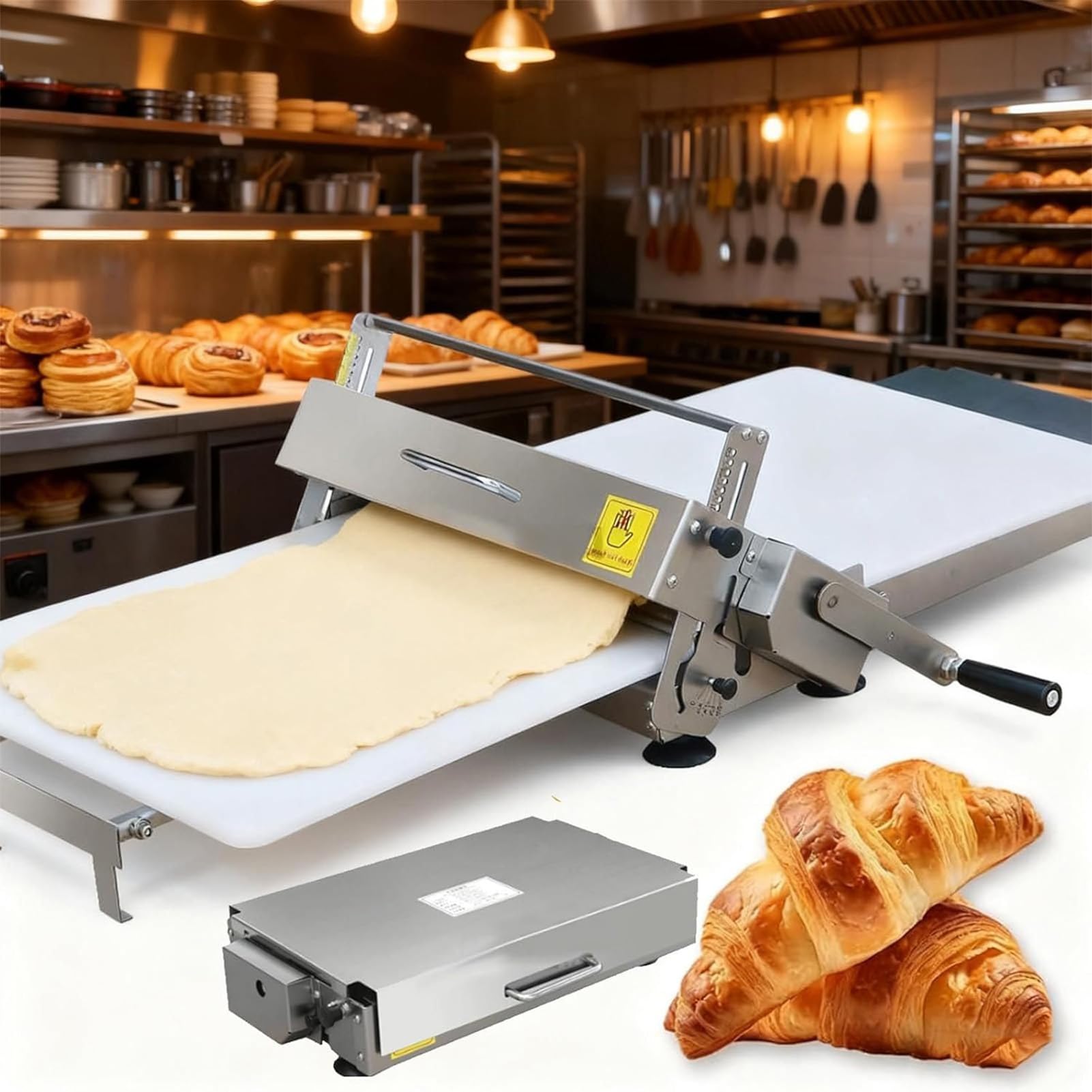 Sfogliatrice Pasticceria Manuale Pieghevole, Macchina per Pasta Sfoglia, Acciaio Inossidabile, Spessori Regolabili 0-27 mm, Pannello 30x60cm/40x90cm, per Pizza, Croissant