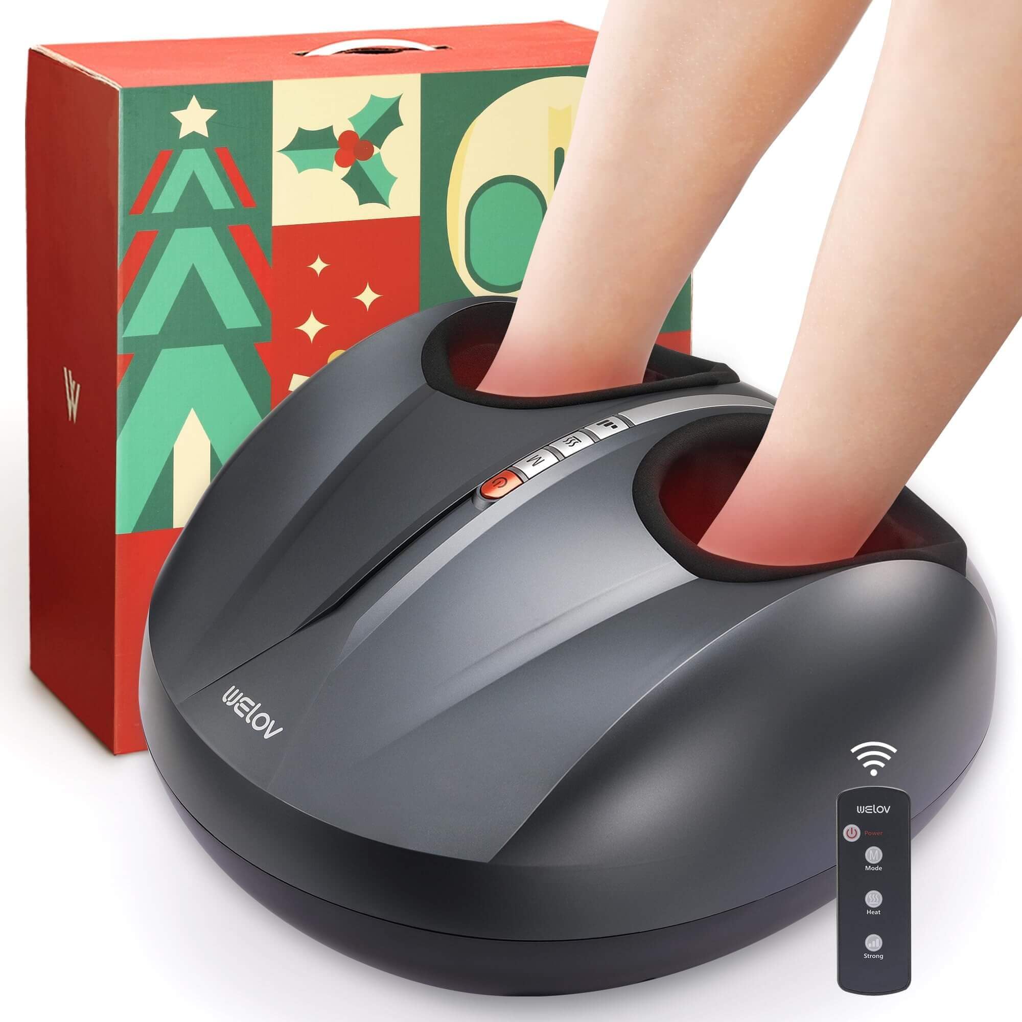 Foot Massager Machine with Deep-Kneading with 5 Level, Foot Massager for Neuropathy, Compression, Shiatsu, Heat for Plantar Fasciitis, Fits Feet Up to Size 12, Suitable for Christmas Gifts