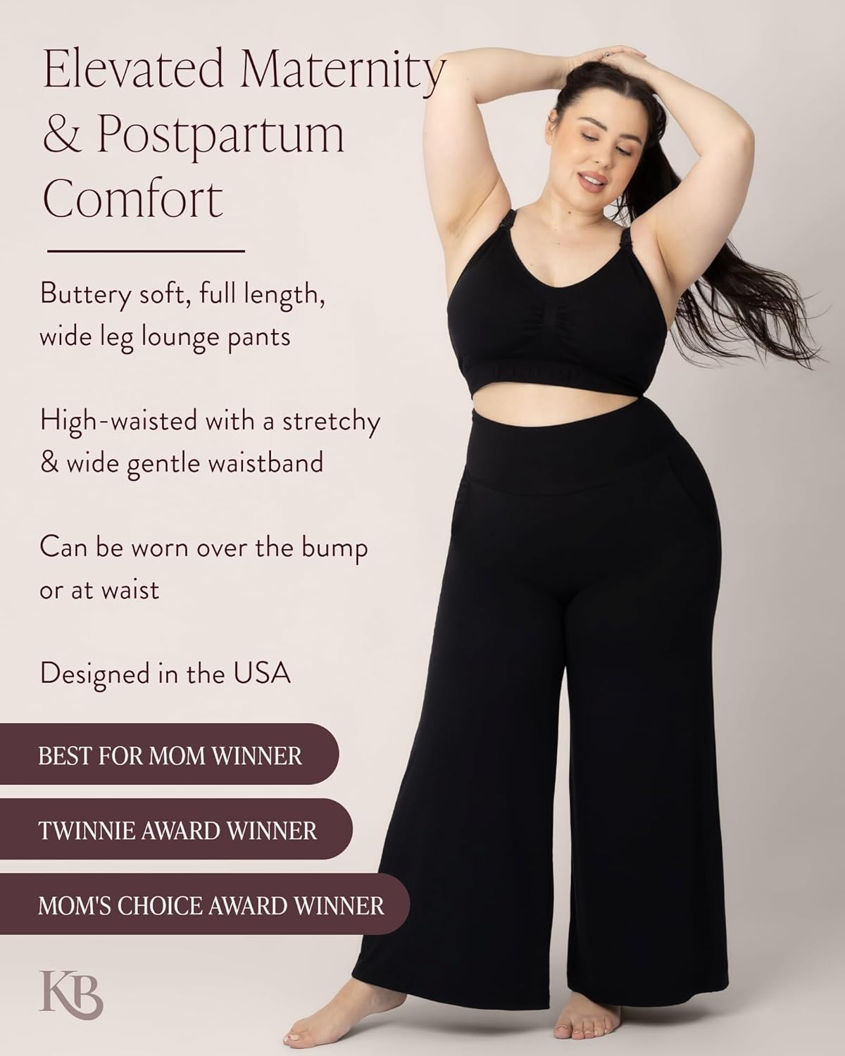 Kindred Bravely Wide Leg Maternity & Postpartum Lounge Pant, Over The Belly Pants with Pockets - Image 3