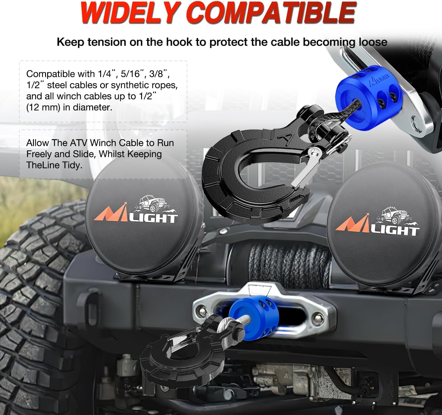 Nilight Winch Stopper for ATV UTV Truck SUV Winch Cable Hook Rubber Stopper Protect Towing Hook Synthetic Rope Winch Accessories Rope Line Saver with Stainless Steel Screws and Nuts Allen Wrenc, Blue - Image 6