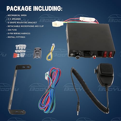 Miniatura 7 de BooYu Sirena de emergencia policial de 12 V 400 W para vehículos camiones, 9 tonos delgados altavoz bocina alarma sistema PA para ambulancia de