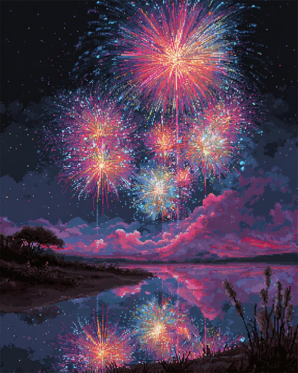 RKFLGEW DIY Embroidery Beads Set Fantasy Colorful Fireworks 50x70cm