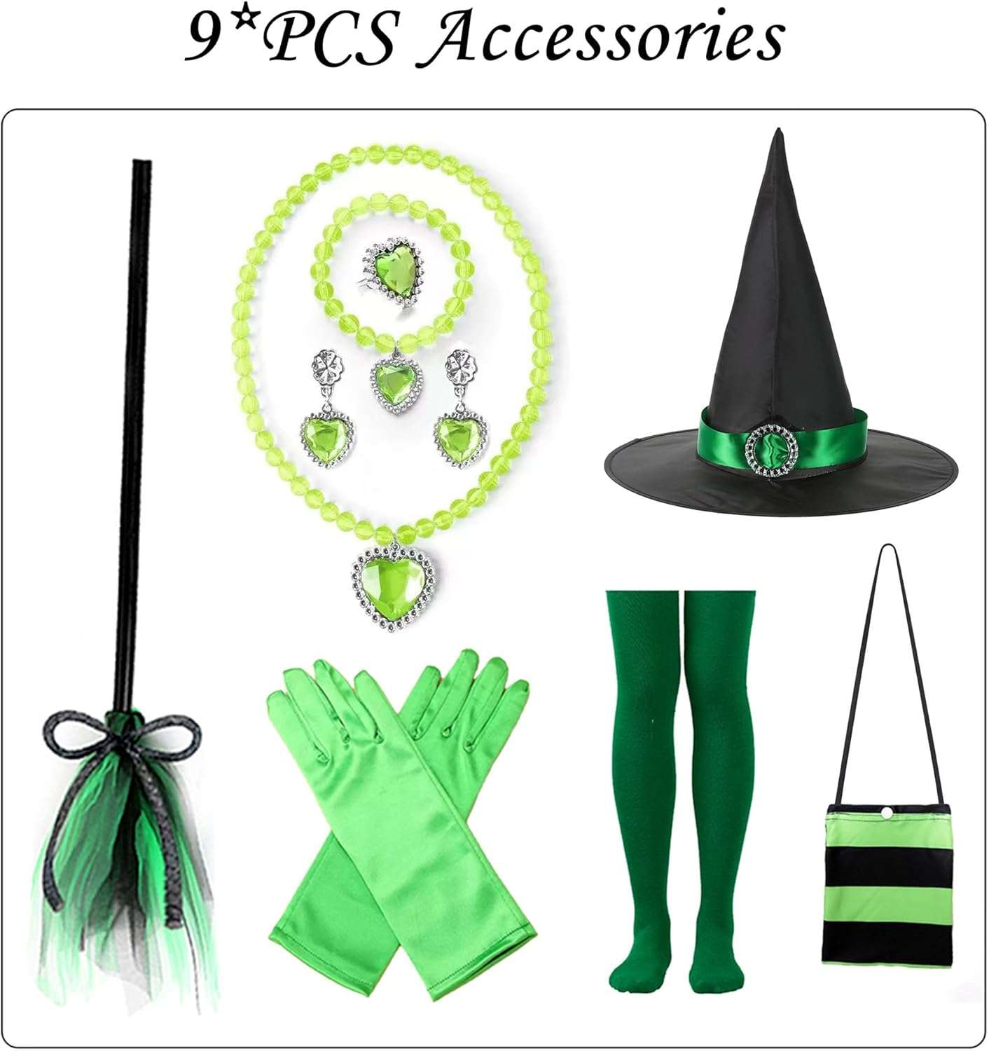 10 Pcs Halloween Black Witch Costume for Girls Pink Dress for Kids - Image 3