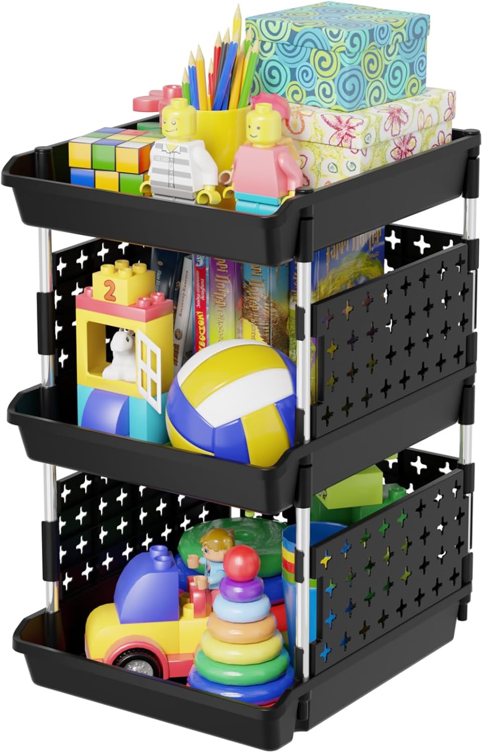 Lifewit Cestas apilables de plástico para almacenamiento, 3 niveles, 13.8 pulgadas de profundidad x 11.8 pulgadas de ancho x 21.3 pulgadas de alto,