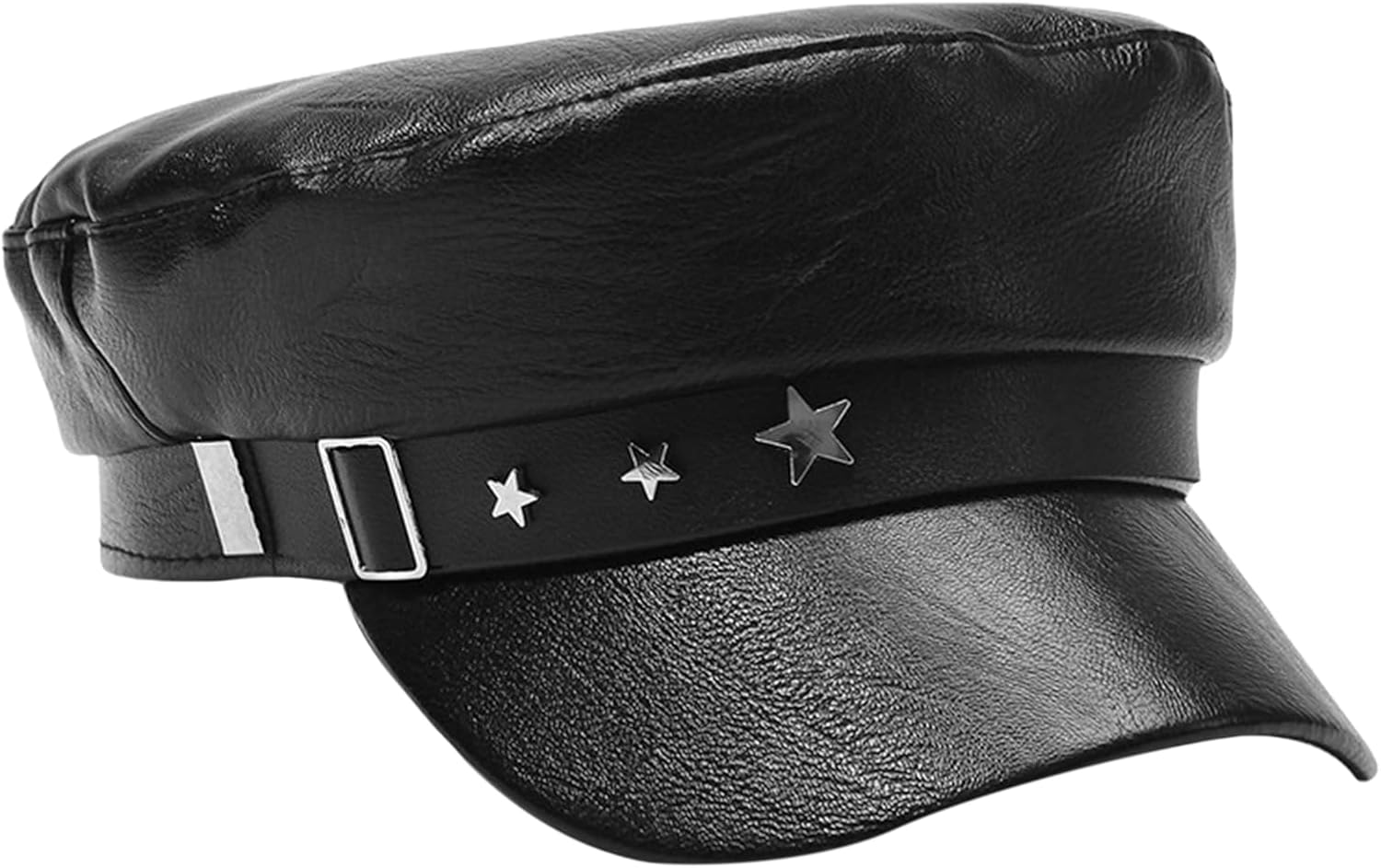 ZGMYC Fashion Metal Chain Newsboy Cap for Women Girls, PU Leather Military Hats Army Visor Beret Peaked Cabbie Hat