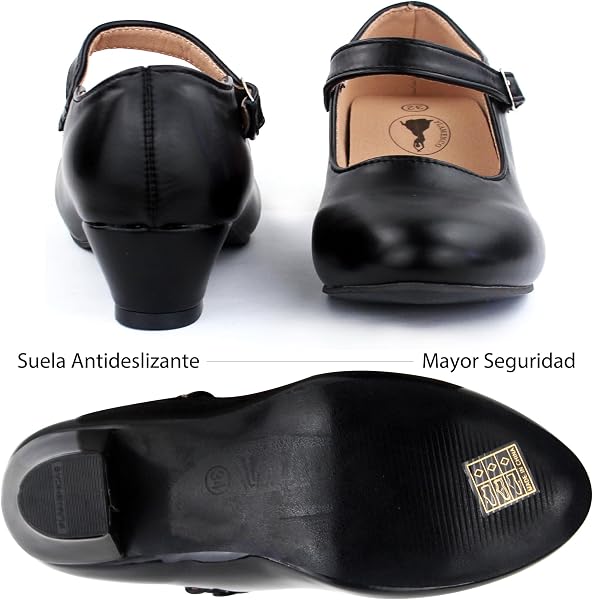 Zapatos Flamenco Niña Baile Danza Sevillanas con Tacón Correa Ajustable, Suela Antideslizante - 5