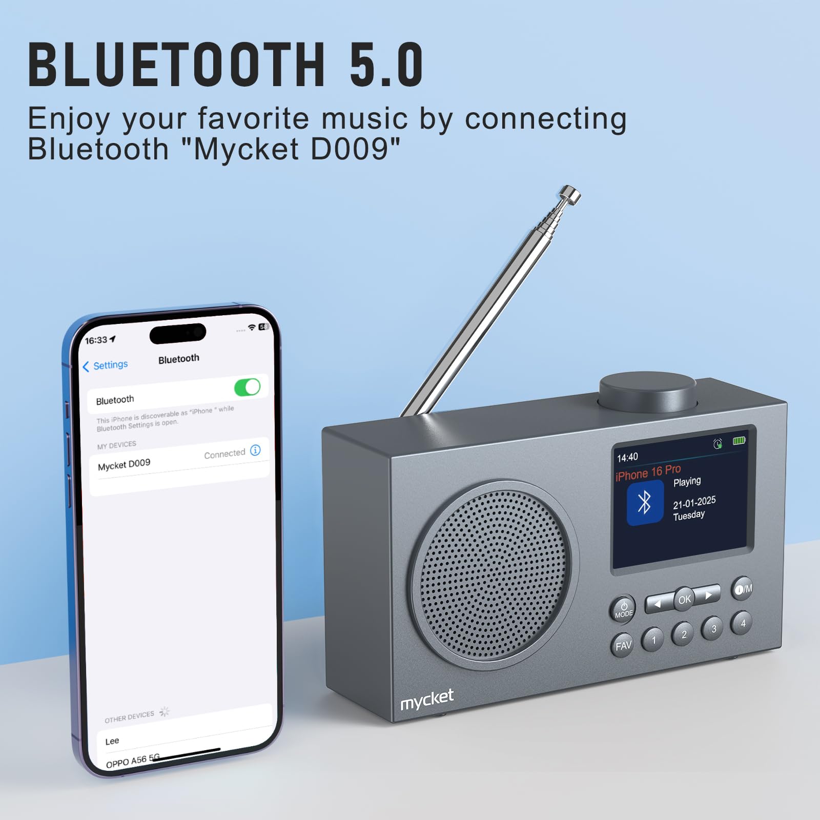 Mycket Tragbares DAB/DAB+ Radio, UKW Digital Radio mit 2025 Neuesten Signalempfängertechnologie, FM Wiederaufladbar Radio mit Bluetooth 5.0, Dual Wecker, 40 Voreingestellte, 2,4 "großes Farbdisplay