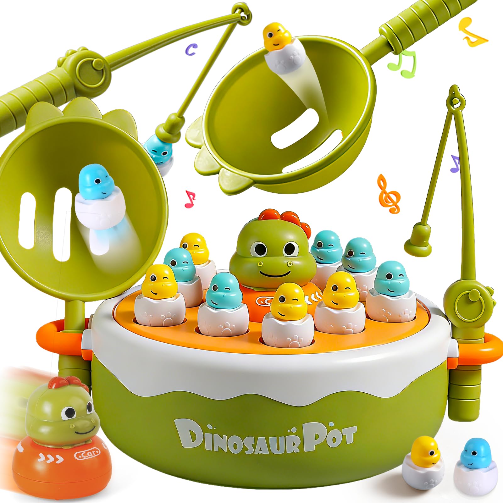 BunnyJOY Jeu De Pêche Magnétique Dinosaures – 4 En 1 – Musique, Plateau Tournant – Cadeau 3-5 Ans