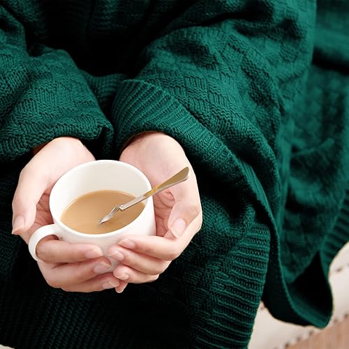 Miniatura 2 de jinchan Manta de punto trenzado a cuadros, color verde oscuro, para sofá, manta de cama, manta de punto para decoración de viaje, 50 x 60 pulgadas