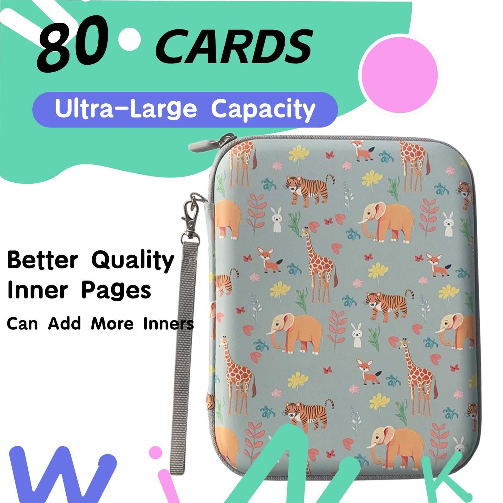 Card Case for Yoto Card Holder Storage Portable Folder with Zipper 80 Pockets Cards Card Binder fit 2.3 * 3.4 inch Mini Audiobook Cards Card Binder Holder with Sleeves for Travel (Blue) (Light Green) - Image 4
