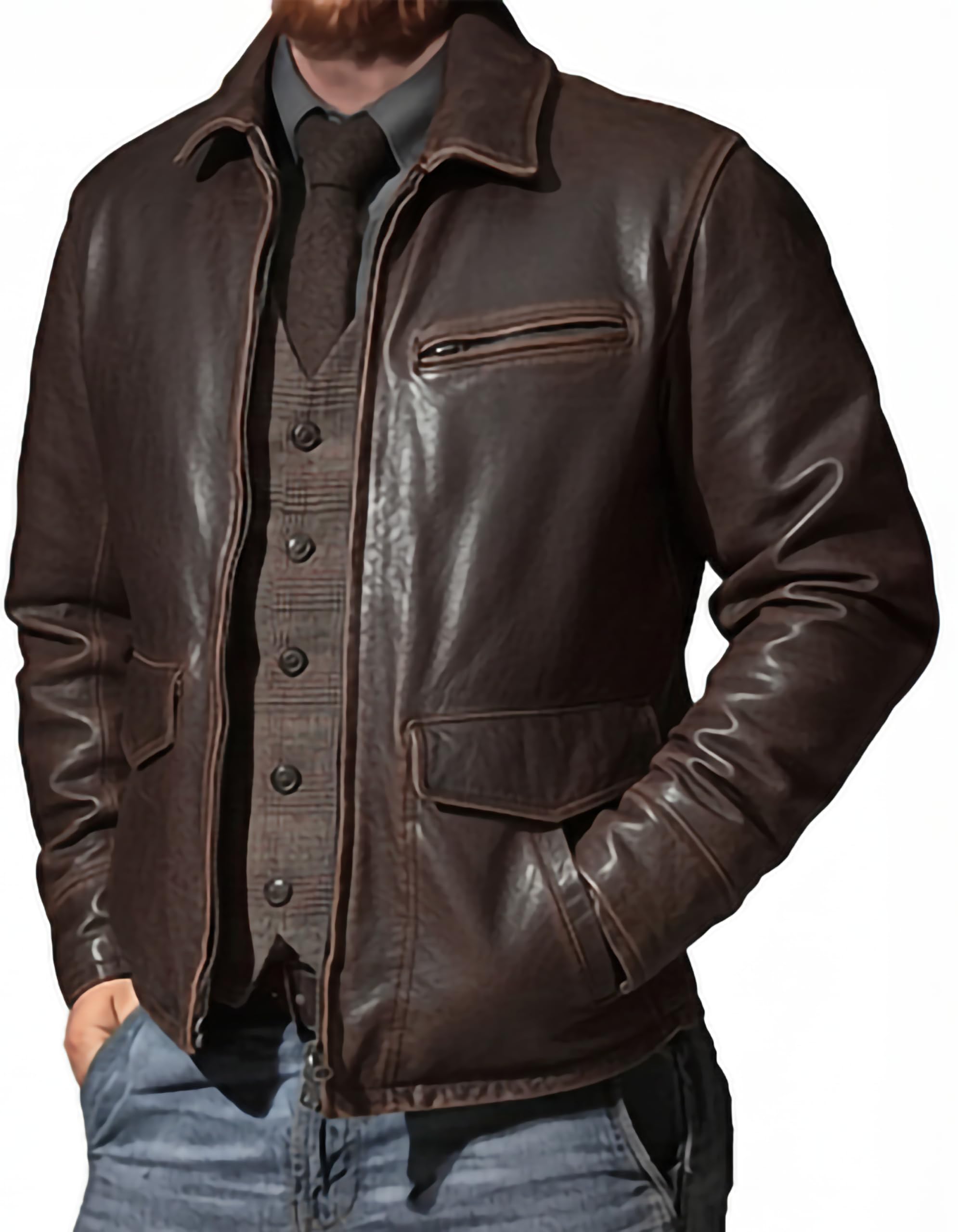 SHOP OF JACKETS LIMITED Real Leather Jacket Mens | Genuine Lambskin Biker Brown Jacket | Made With Vintage Styled Distress Leather